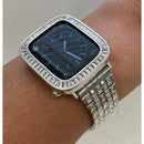 Custom Silver Apple Watch Band Swarovski Crystal Baguettes 38 40 41 42 44 45mm & or Baguette Lab Diamond Bezel Cover Series 2-8 SE - 40mm