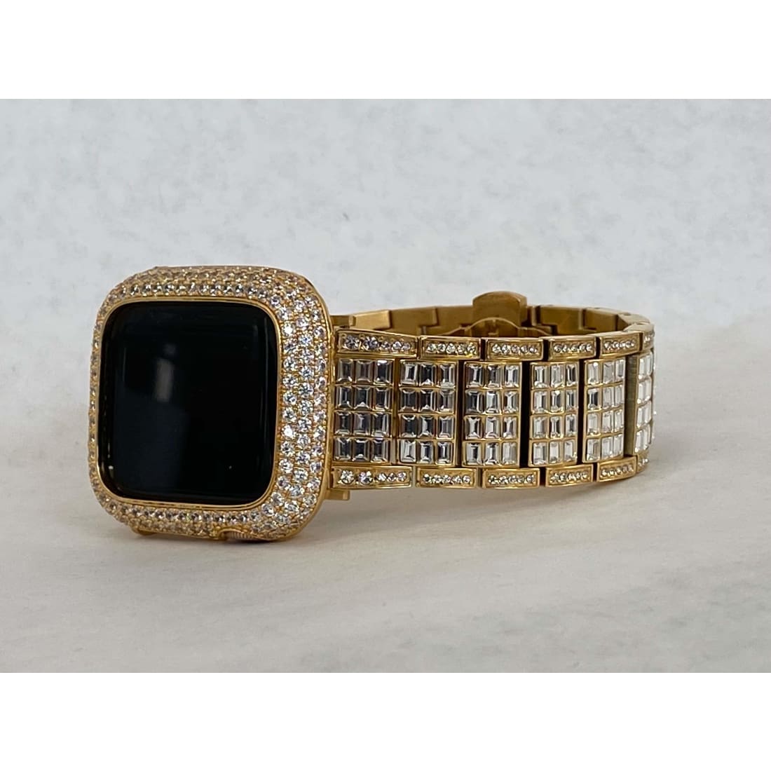 Designer Apple Watch Band Gold Series Rolex Style 38mm-49mm Ultra & or Smartwatch Lab Diamond Bezel Cover Smartwatch Bumper Bling - 49mm