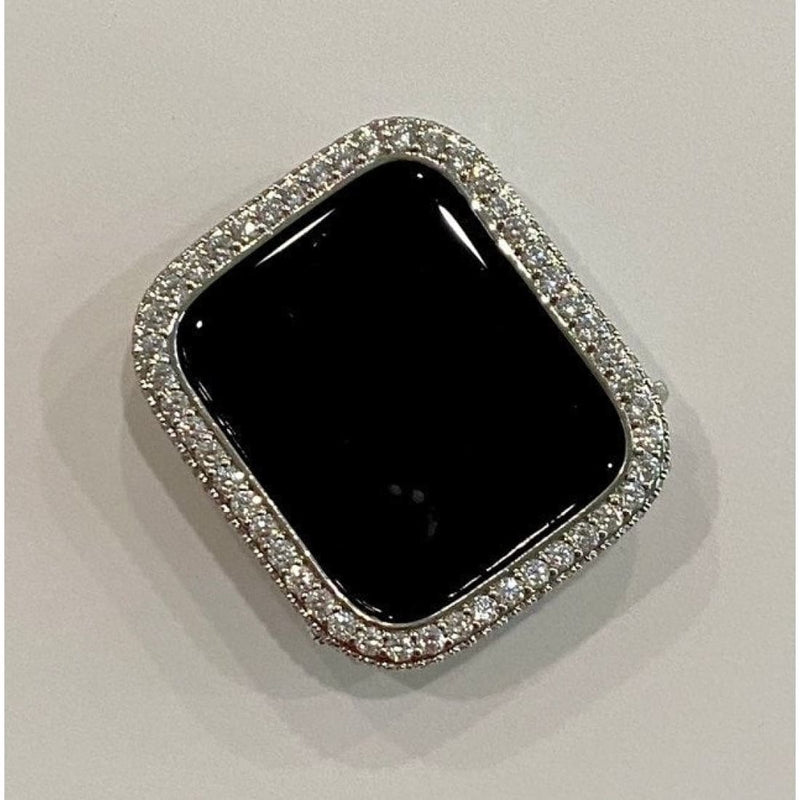 Designer Apple Watch Band Silver Swarovski Crystals 38 40 41 42 44 45 49mm Ultra & or Pave Lab Diamond Bezel Cover Smartwatch Bumper - 44mm