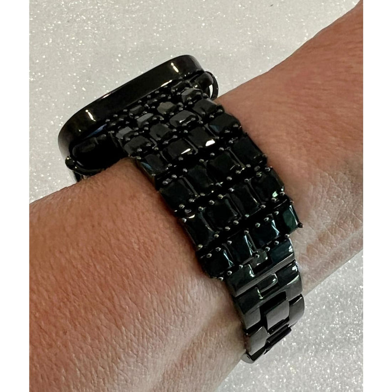 Designer Apple Watch Band Woman Baguette & Princess Cut Swarovski Crystals Black and or Bling Apple Watch Cover Lab Diamond Bezel 38mm-45mm