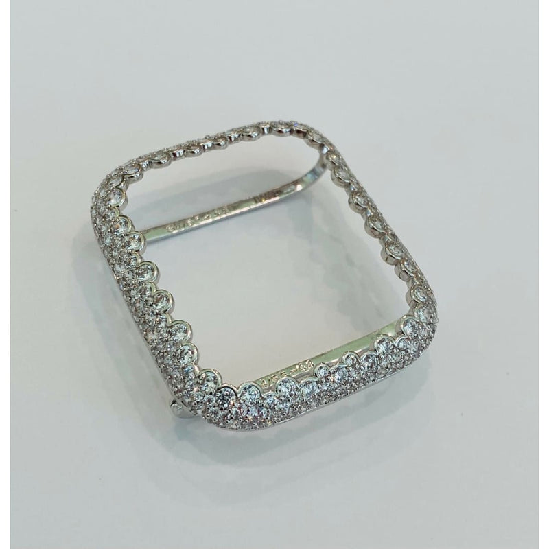 Designer Apple Watch Band Woman Baguette Radiant Cut Swarovski Crystal Silver 49mm Ultra & or Apple Watch Cover Lab Diamond Bezel 41 45mm -