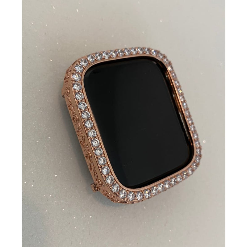 Designer Rose Gold Apple Watch Cover Set with Lab Diamonds Apple Watch Case Bumper 40mm 44mm Series 4,5,6 - apple watch, apple watch band,