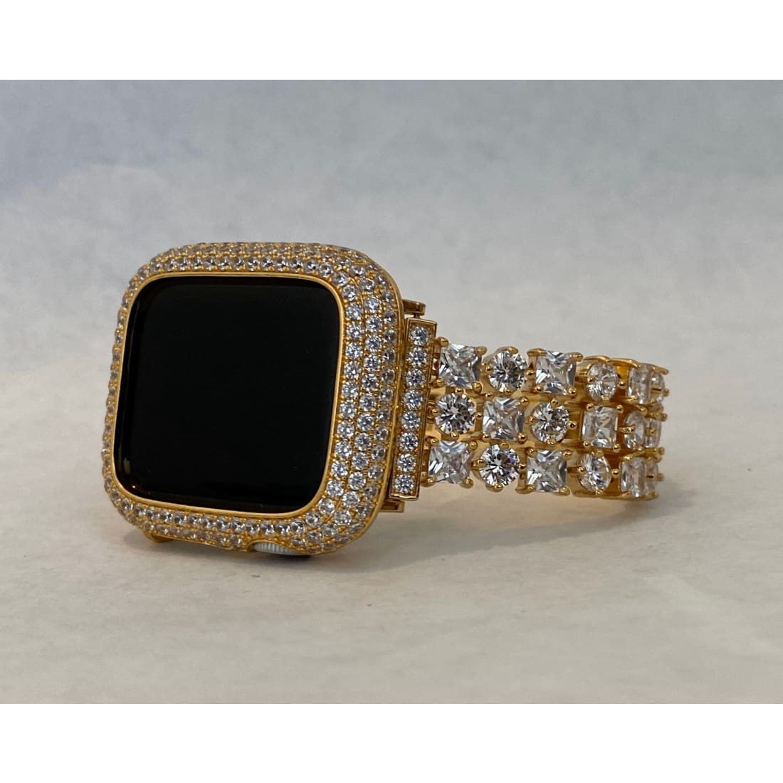 Gold Apple Watch Band Swarovski Crystals 38mm-49mm Ultra & or Apple Watch Cover Lab Diamond Bezel Case Smartwatch Bumper Bling Series 8 -