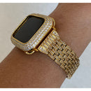 Iced Out Gold Apple Watch Band 41mm 45mm 49mm Ultra Crystal & or Lab Diamond Bumper Bezel Cover Smartwatch Bumper Bling Series 1-8 SE -