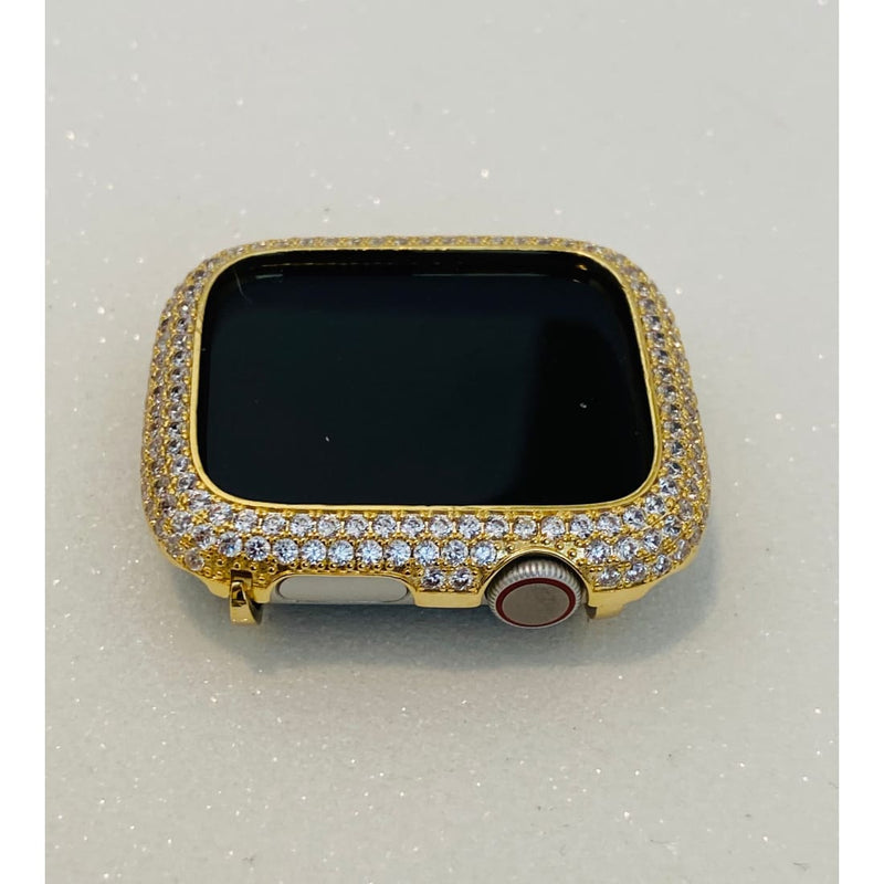 Iced Out Gold Apple Watch Bezel Cover Lab Diamonds Metal Iwatch Band Bling 38mm 40mm 41mm 42mm 44mm 45mm Series 7 - 41mm apple watch, 45mm