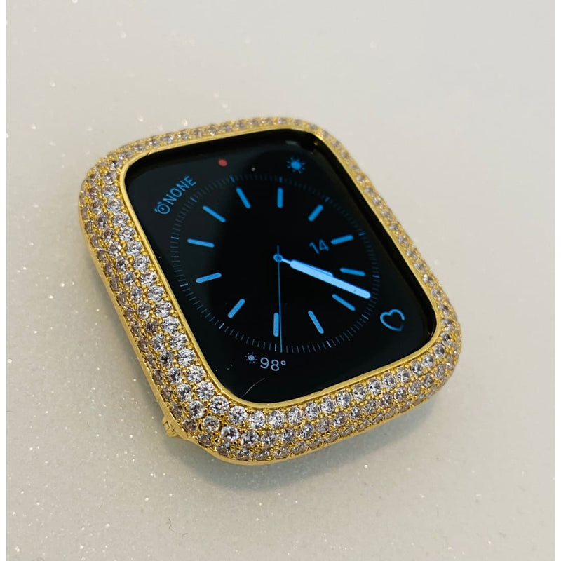 Iced Out Gold Apple Watch Bezel Cover Lab Diamonds Metal Iwatch Band Bling 38mm 40mm 41mm 42mm 44mm 45mm Series 7 - 41mm apple watch, 45mm