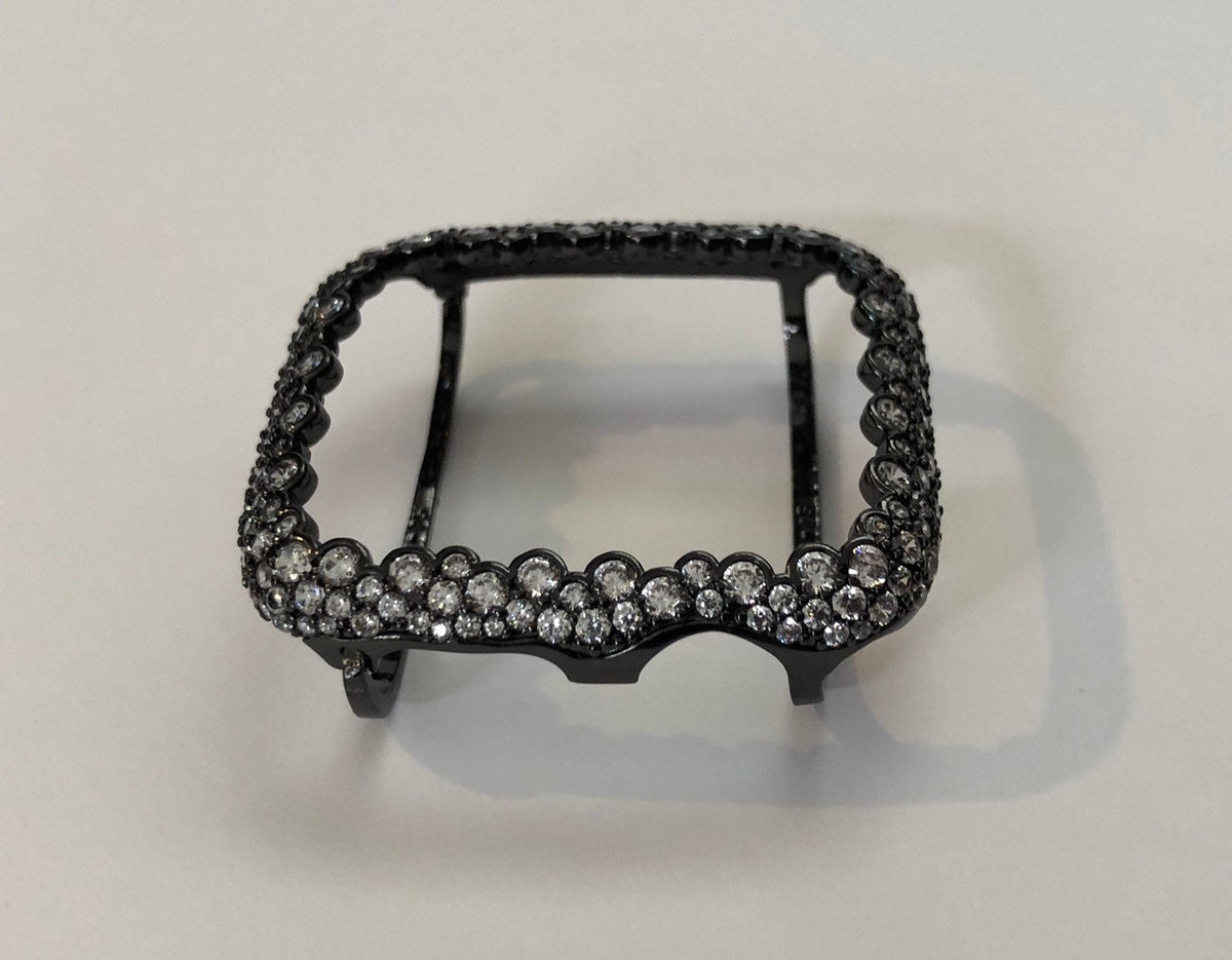 Series 10-11 Custom Black Apple Watch Cover Womens Apple Watch Case Lab Diamond Bezel Smart Watch Bumper Bling 38-49mm