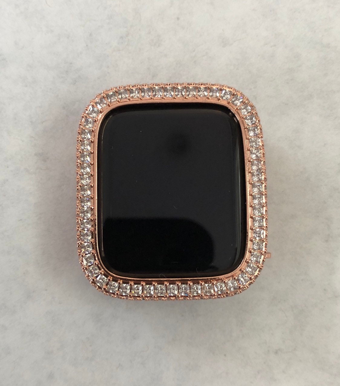 Rose Gold Apple Watch Cover with 2.5mm Square Lab Diamonds Apple Watch Case Smartwatch Bumper Bling 40mm 44mm Iwatch Candy Series 4-6