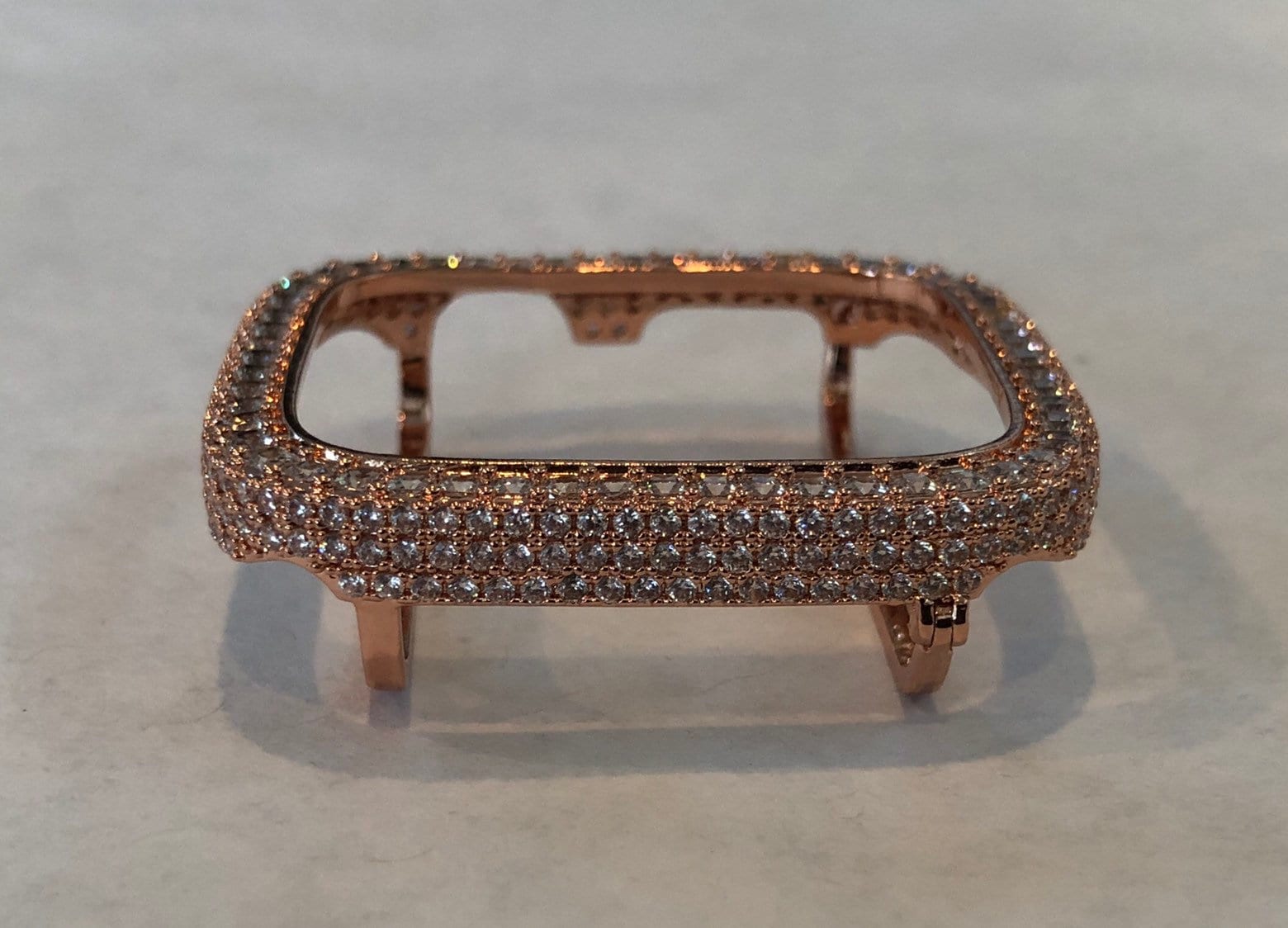 Bling Apple Watch Bezel Cover 40mm 44mm Rose Gold with Square & Pave 2.5mm Lab Diamonds Smartwatch Bumper Case Bling
