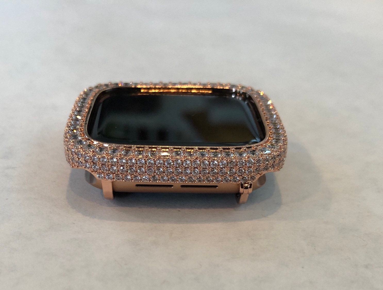 Rose Gold Apple Watch Cover with 2.5mm Square Lab Diamonds Apple Watch Case Smartwatch Bumper Bling 40mm 44mm Iwatch Candy Series 4-6