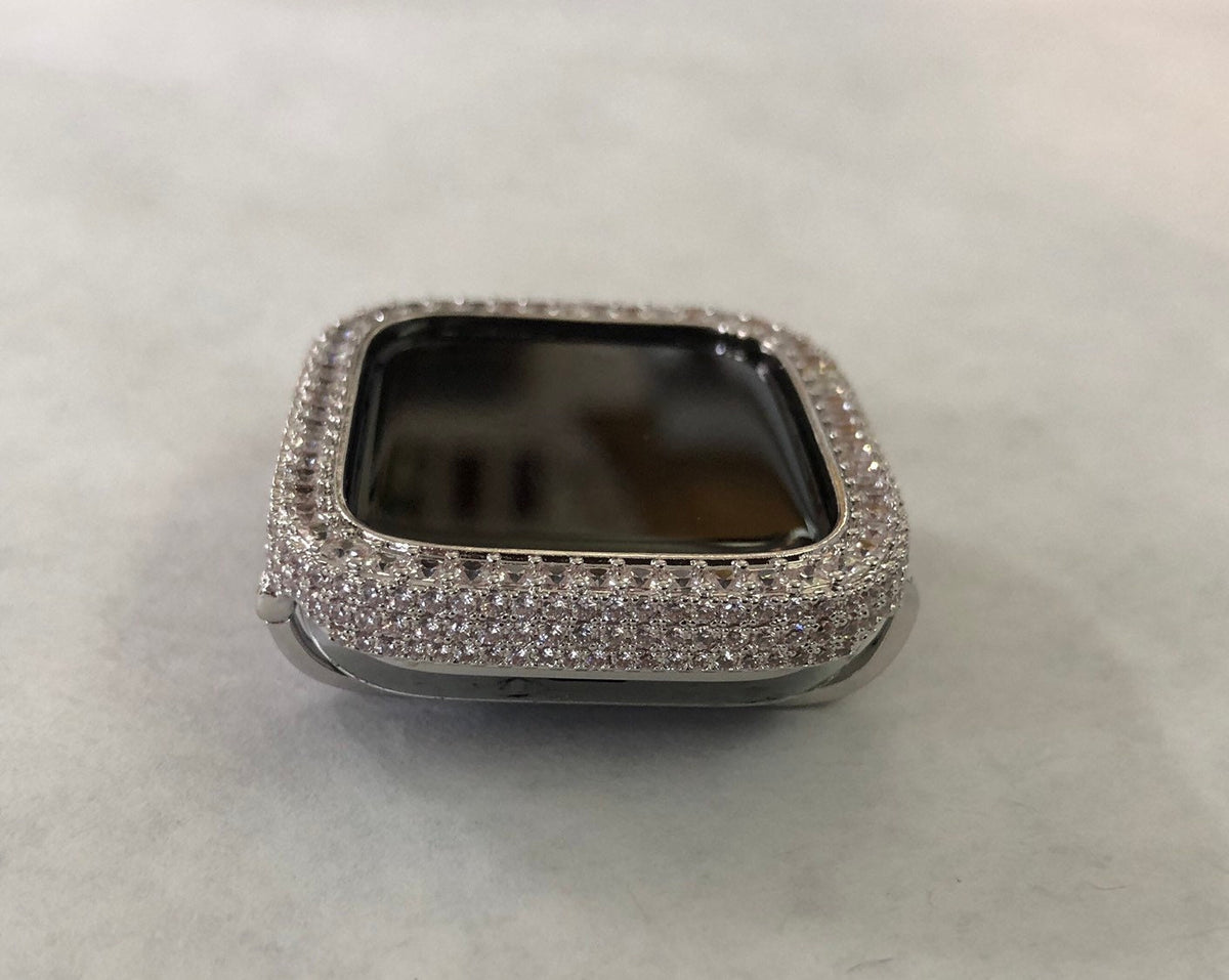Apple Watch Cover Silver Metal Bezel 2.5mm Lab Diamonds, Apple Watch Case Protective Smartwatch Bumper Bling 40mm Series 4.5,6 SE