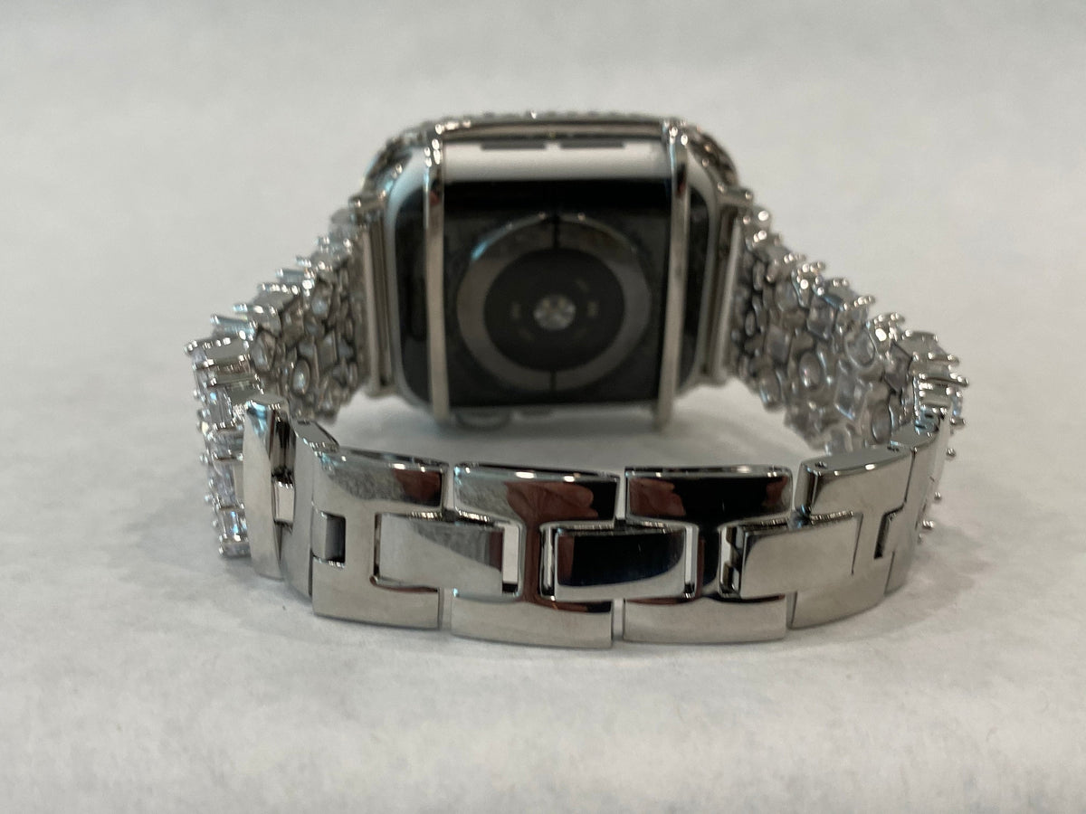 Series 11 Apple Watch Band Woman Silver Swarovski Crystals & or Apple Watch Cover Lab Diamond Bezel 38mm 40mm 41mm 42mm 44mm 46mm 45mm 49mm