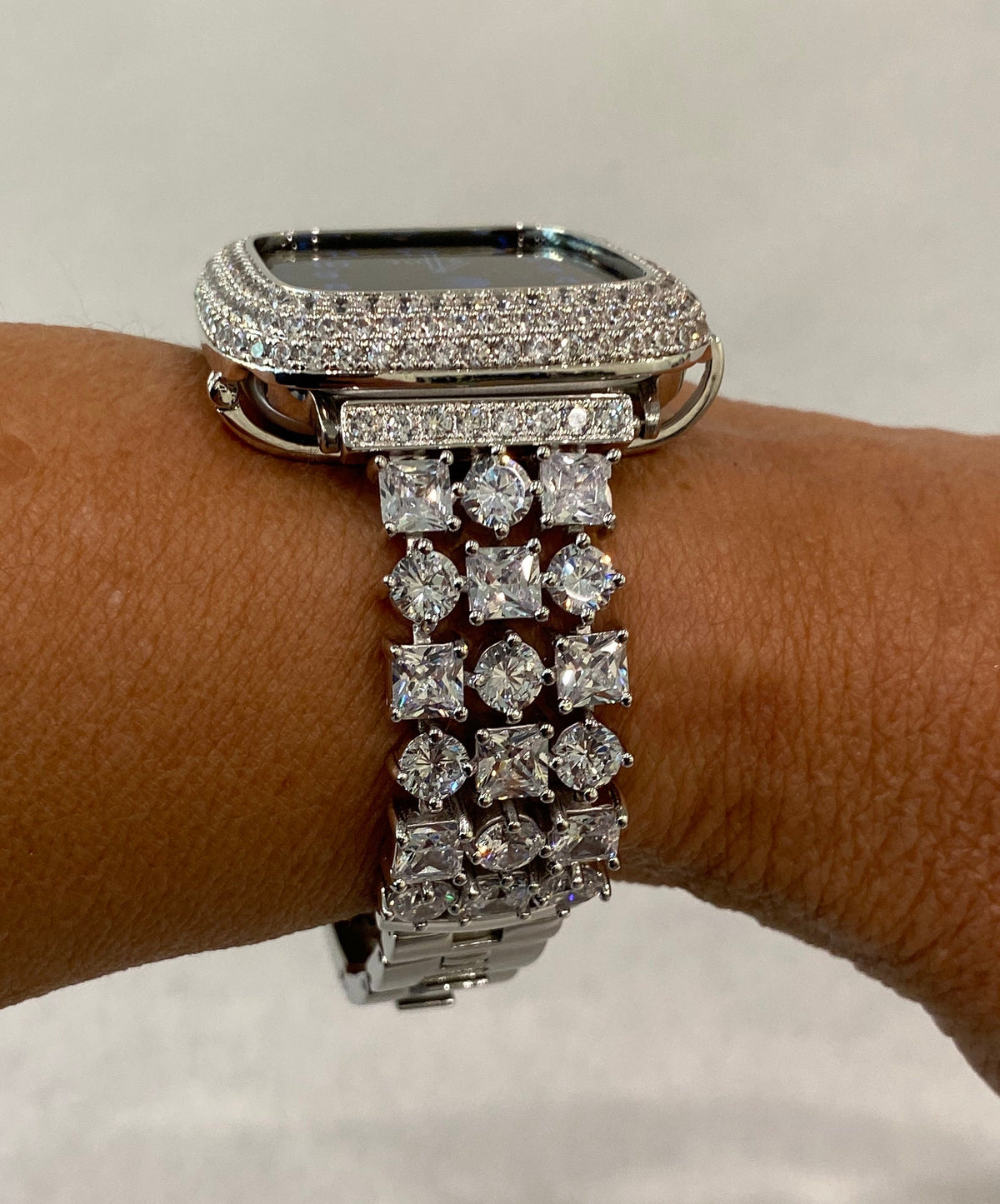 Series 10 Apple Watch Band Woman Silver Swarovski Crystals & or Apple Watch Cover Lab Diamond Bezel 38mm 40mm 41mm 42mm 44mm 46mm 45mm 49mm
