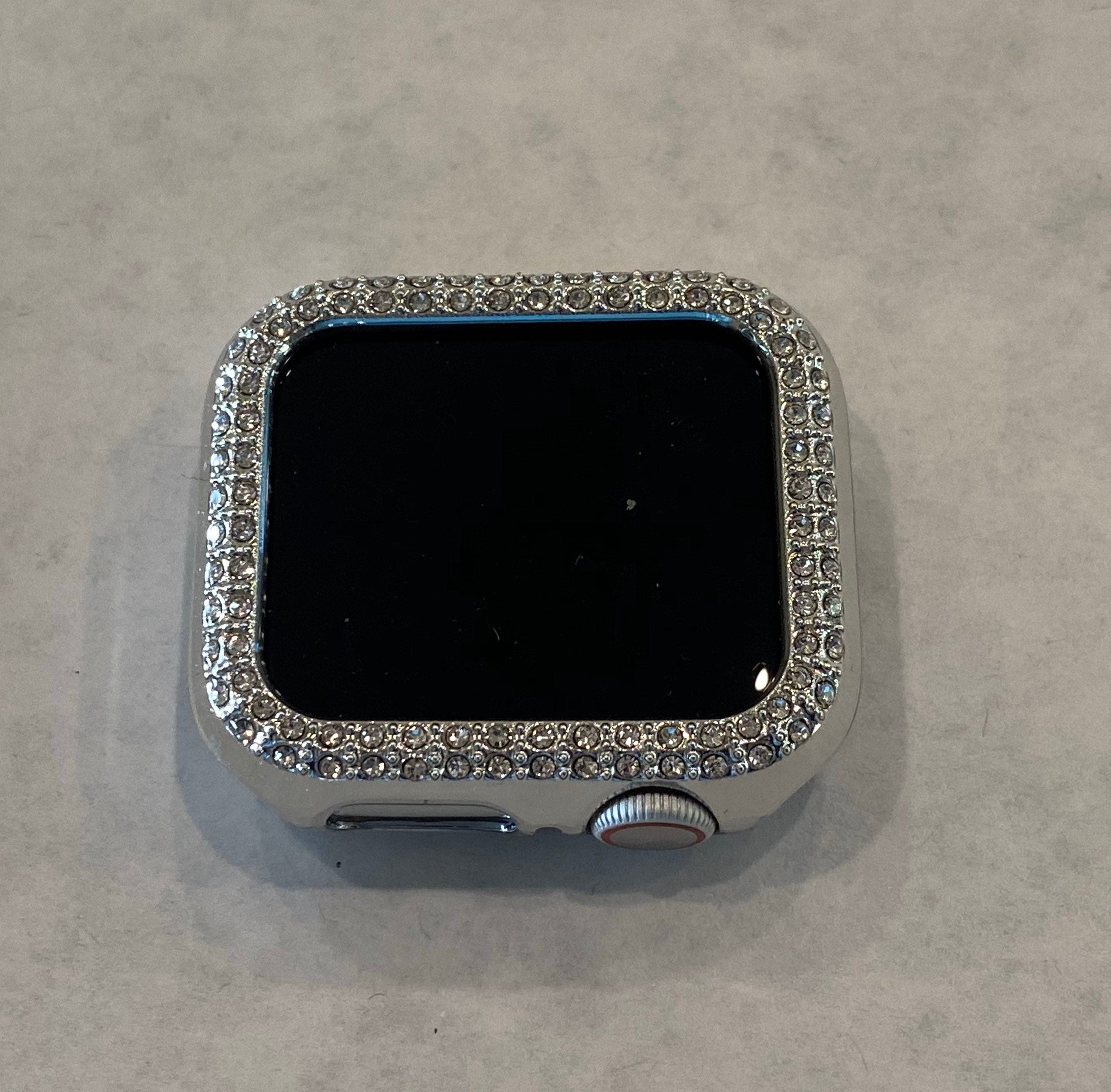 Apple Watch Case Swarovski Crystals Silver Iwatch Bumper Apple Watch Cover Bling 38mm-49mm Series 2-9 Iwatch Candy Bling
