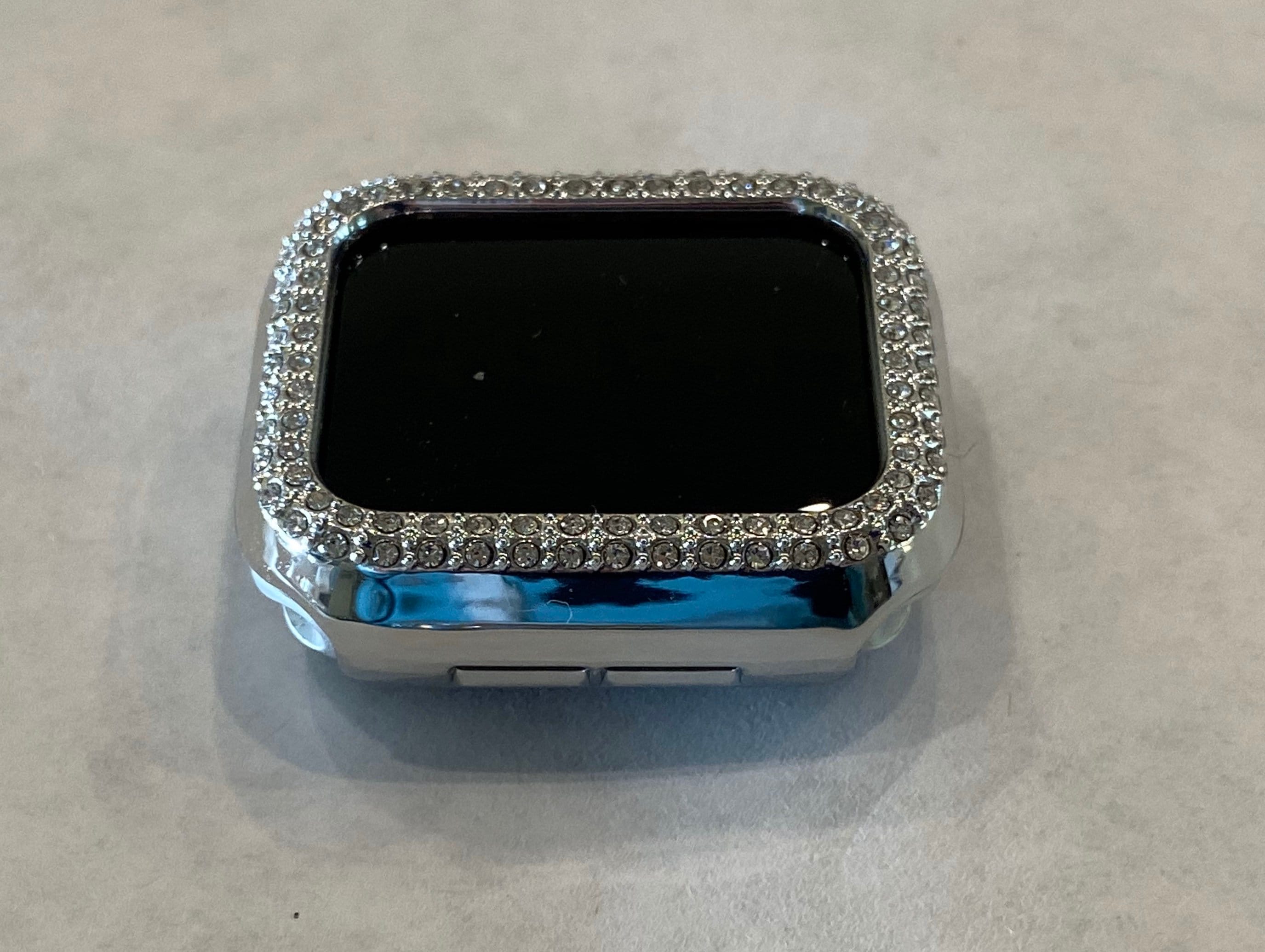 Apple Watch Case Swarovski Crystals Silver Iwatch Bumper Apple Watch Cover Bling 38mm-49mm Series 2-9 Iwatch Candy Bling