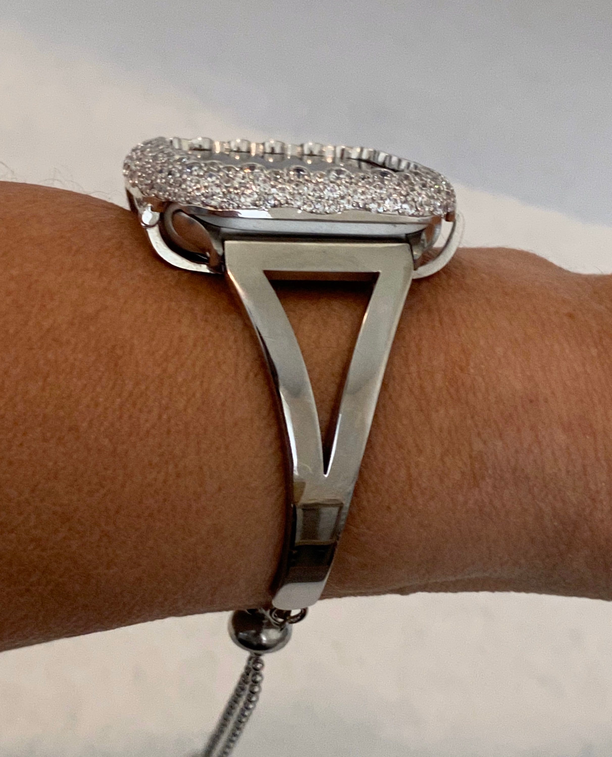 Apple Watch Band Silver Bracelet Bangle and or Apple Watch Cover Lab Diamond Bezel Iwatch Bumper Case sb1
