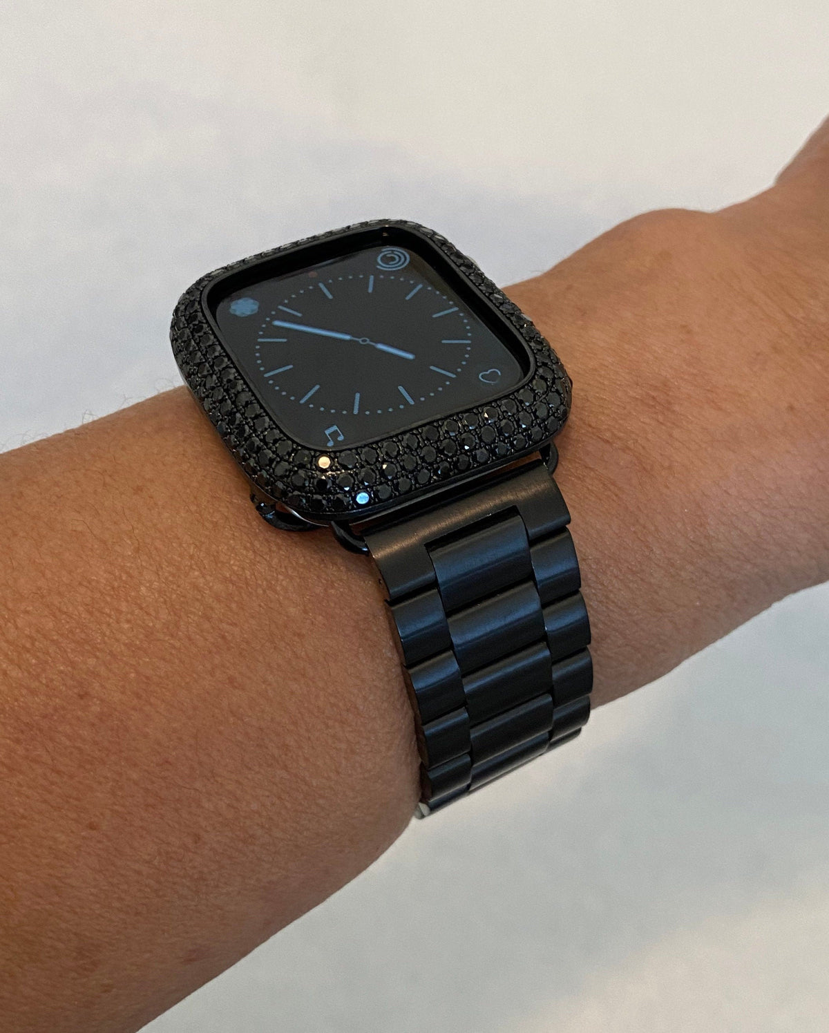 Series 2-12 Black Apple Watch Band Stainless Steel 38mm-49mm Ultra & or Apple Watch Cover Black Lab Diamond Apple Watch Case 38mm-49mm Ultra