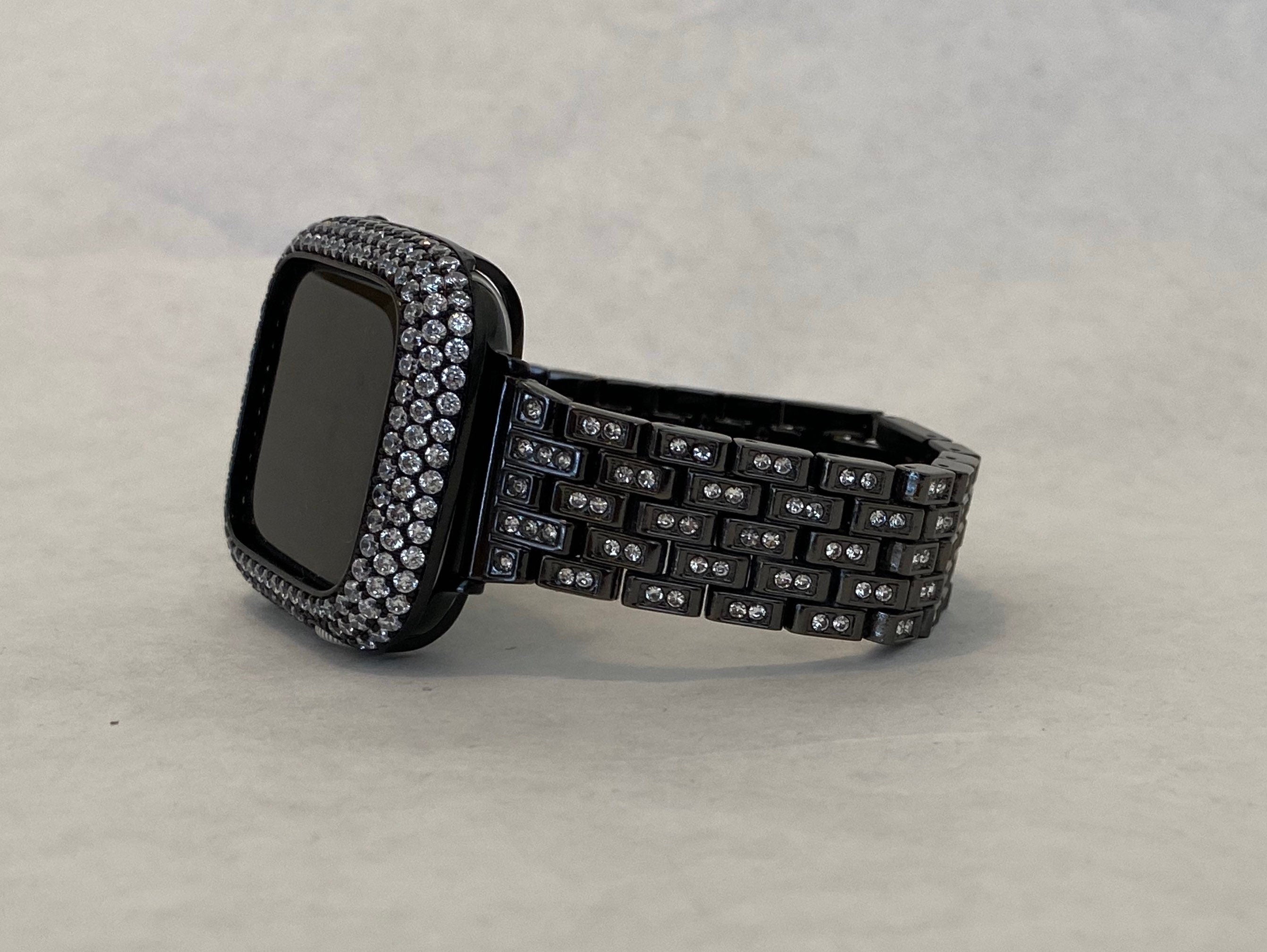 Series 2-9 Black Apple Watch Band Crystals & or Apple Watch Cover Lab Diamond Bezel Apple Watch Case Iwatch Candy Bling 38mm-49mm
