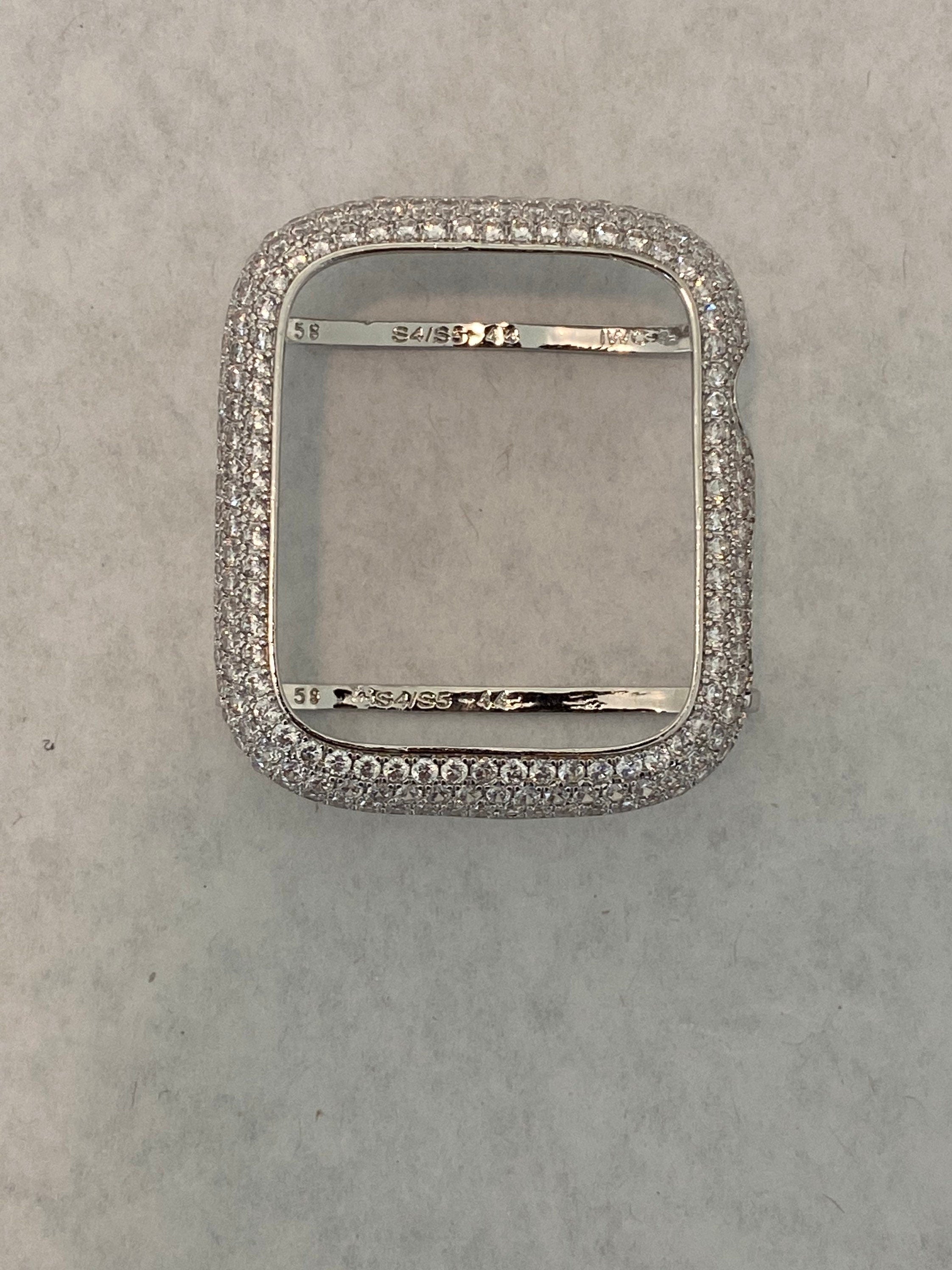 Mens Apple Watch Band Silver 42mm 44mm 45mm 49mm Ultra Stainless Steel and or Apple Watch CoverLab Diamond Bezel Iwatch Bling Series