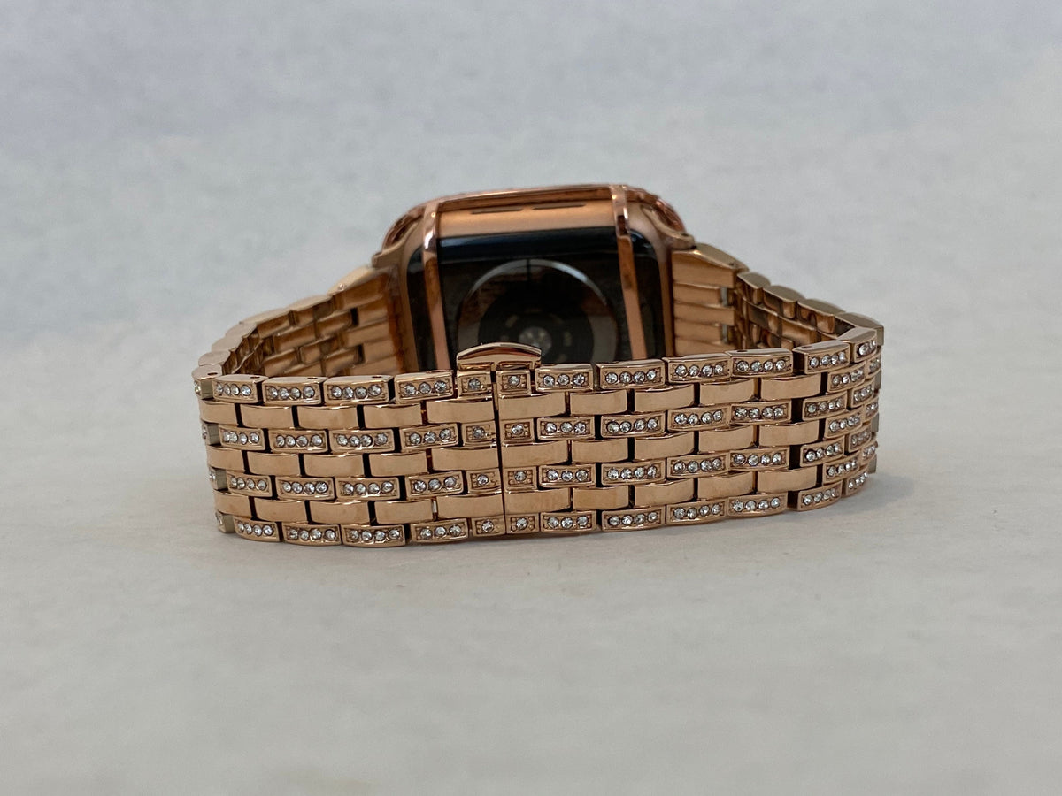 Series 12 Apple Watch Band Stainless Steel Swarovski Crystals & or Rose Gold Apple Watch Cover Lab Diamond Bezel Iwatch Case 38mm-49mm