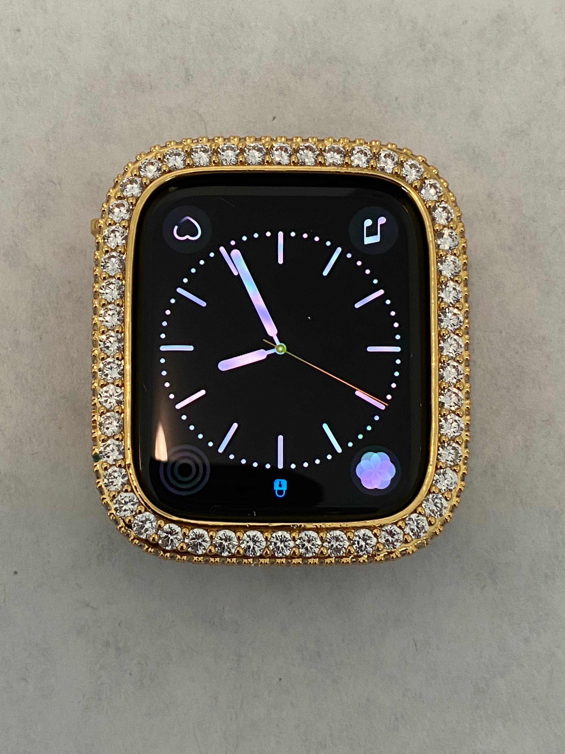 Luxury Apple Watch Band Womens Yellow Gold Swarovski Crystals & or Apple Watch Case for Iphone Watch Lab Diamond Cover 38-49mm Iwatch Candy