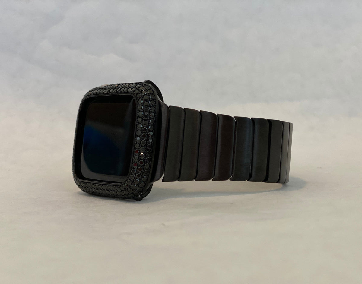 Black Apple Watch Band 49mm Ultra Mens Stainless Steel & or Apple Watch Cover Lab Diamond Bezel Case Bling 42mm 44mm 45mm 46mm Series 11