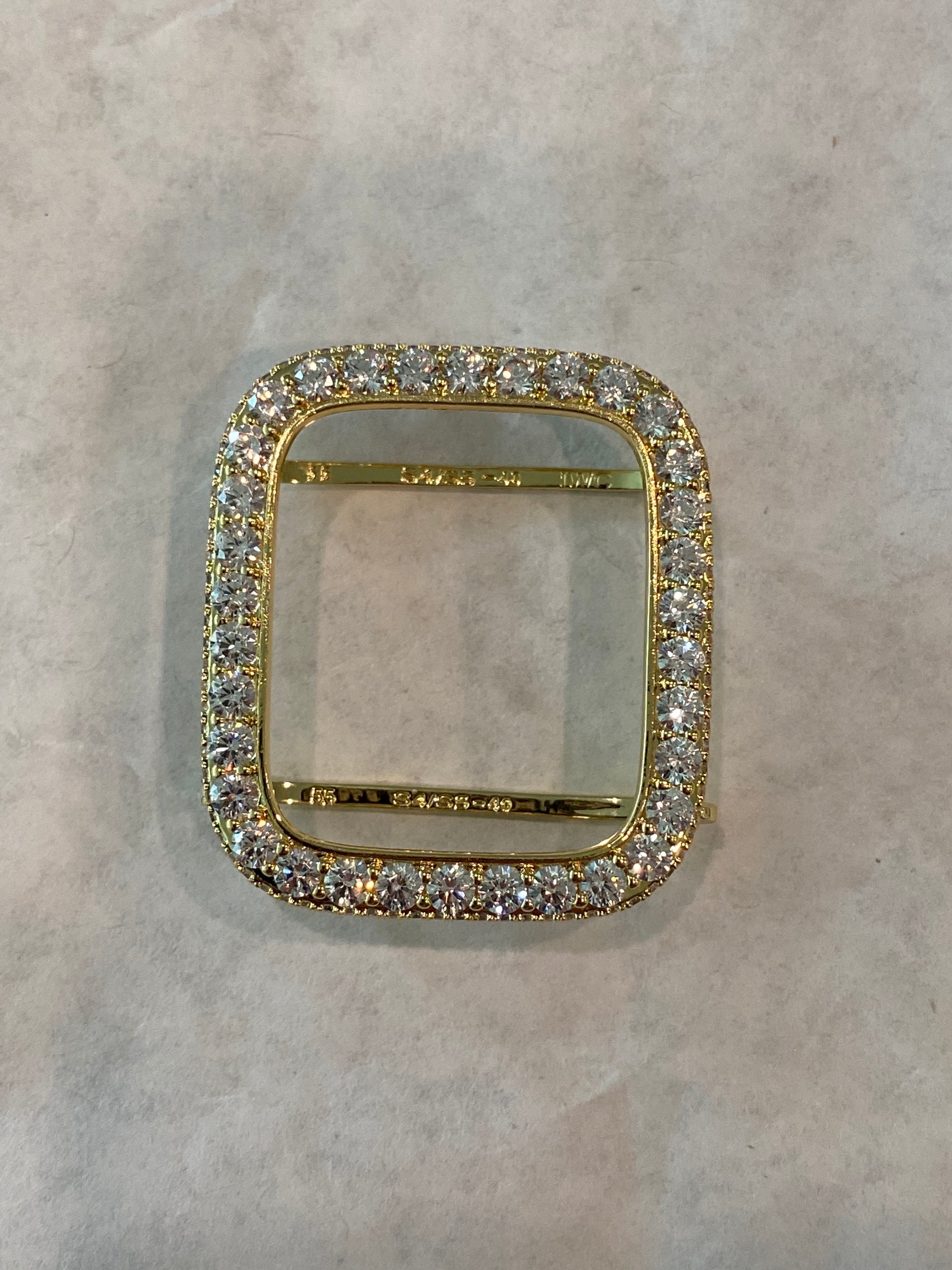 Yellow Gold Apple Watch Case Lab Diamond Bezel 3.5mm Apple Watch Cover Iwatch Band Bling 38mm 40mm 41mm 42mm 44mm 45mm Series 2-9 Gift