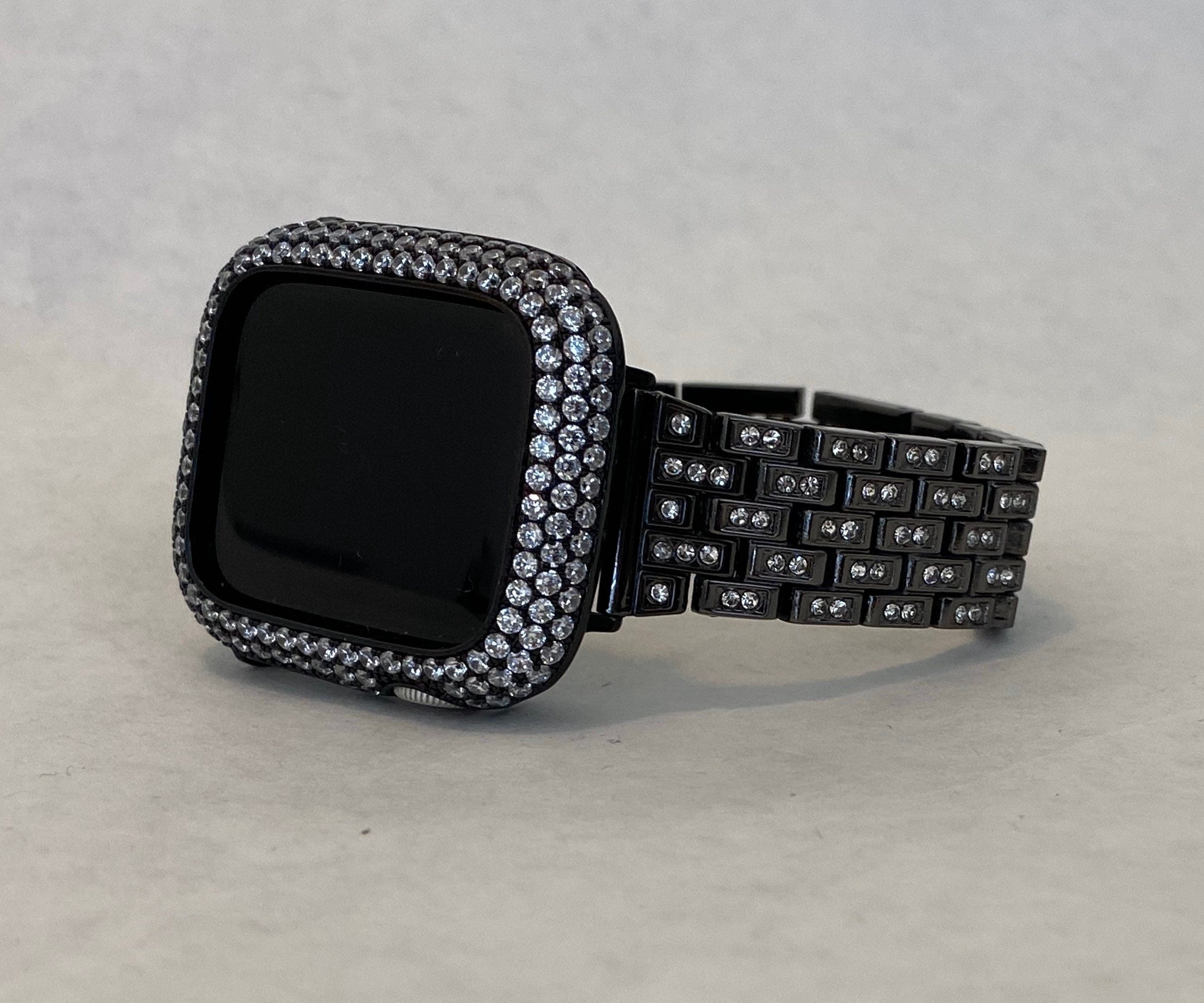 Series 2-9 Black Apple Watch Band Crystals & or Apple Watch Cover Lab Diamond Bezel Apple Watch Case Iwatch Candy Bling 38mm-49mm