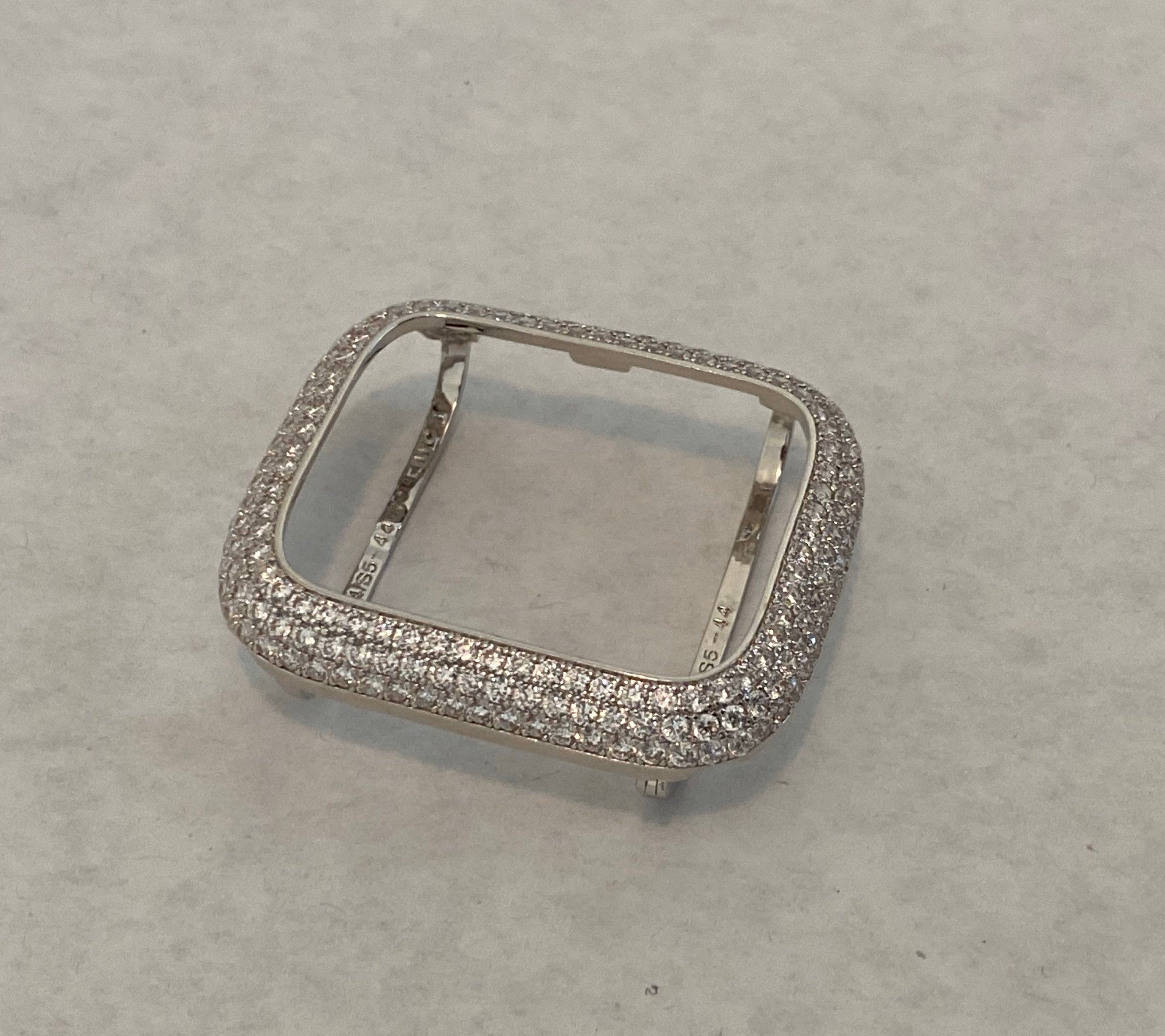 Mens Apple Watch Band Silver 42mm 44mm 45mm 49mm Ultra Stainless Steel and or Apple Watch CoverLab Diamond Bezel Iwatch Bling Series
