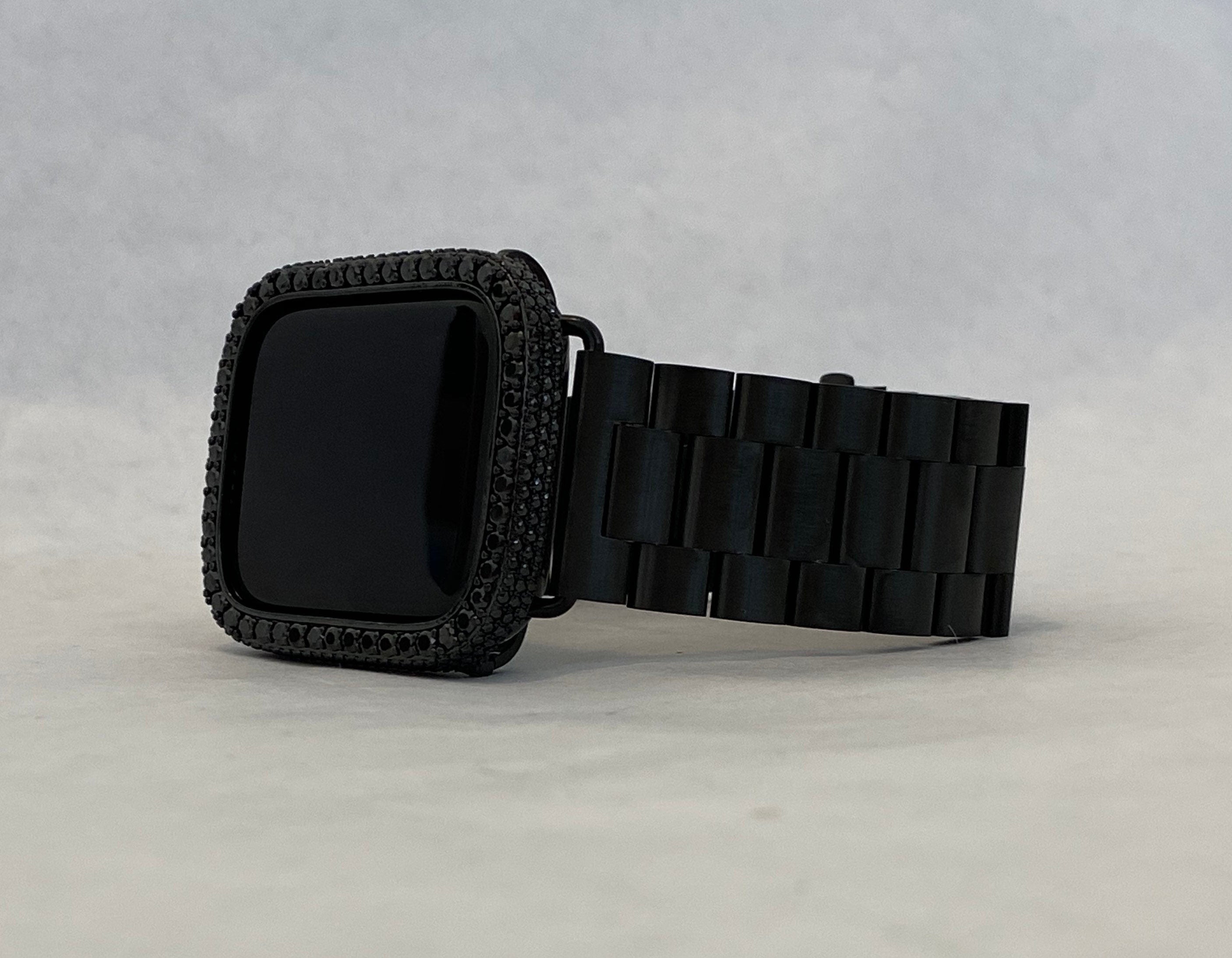 Apple Watch Band Black Stainless Steel & or Apple Watch Cover Lab Diamond Bezel Case 38mm-49mm Ultra Smartwatch Bumper Bling Series 10