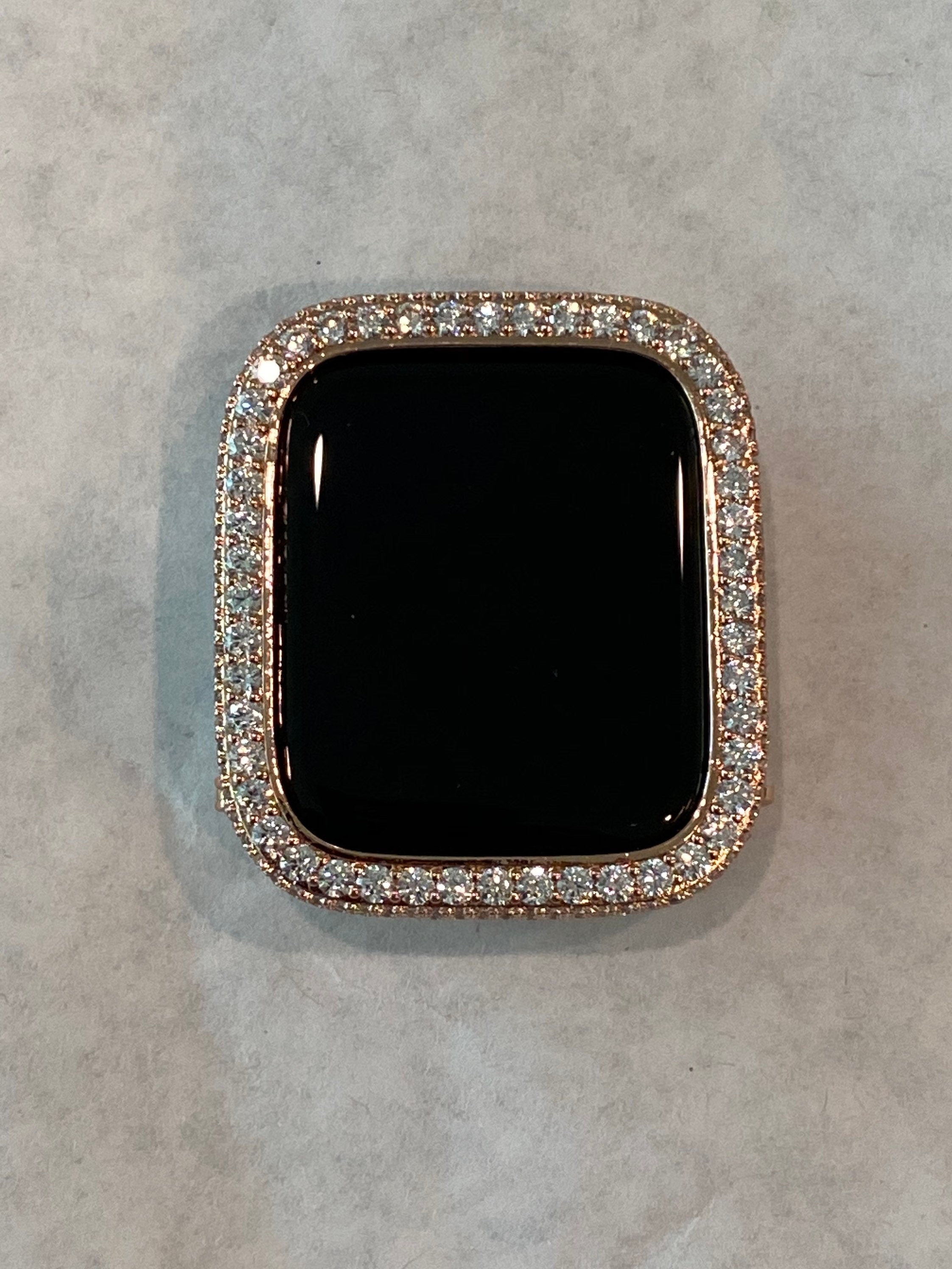 Series 1-8 Apple Watch Bezel Cover for Iwatch Band Bling with 2.5mm Lab Diamonds in Rose Gold Metal Case 38mm-49mm Ultra