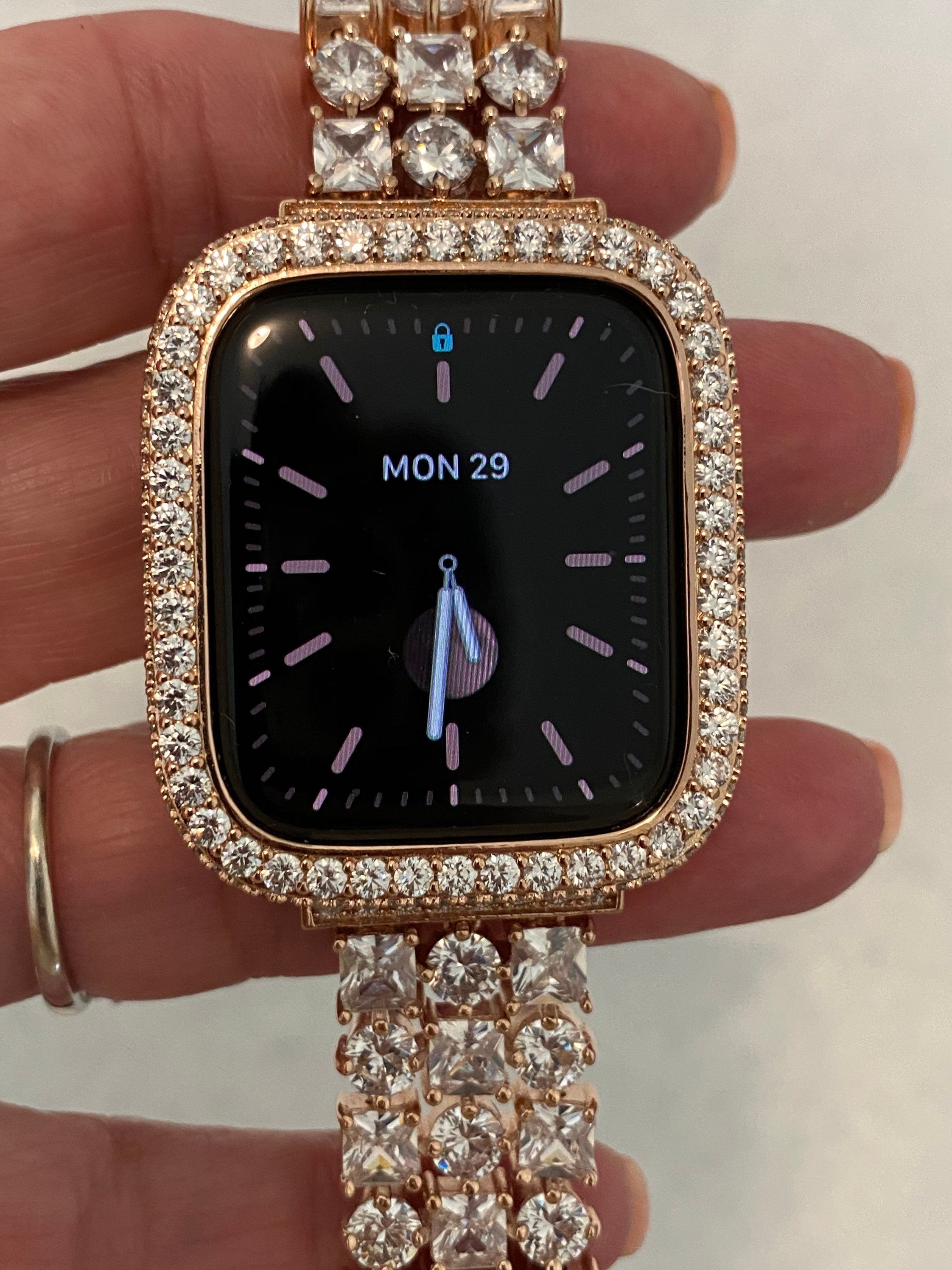 Series 2-8 Rose Gold Apple Watch Case, 2.5mm Lab Diamond Bezel, 38 40 41 42 44 45mm Iwatch Cover Iwatch bling, Iphone Watch Bumper