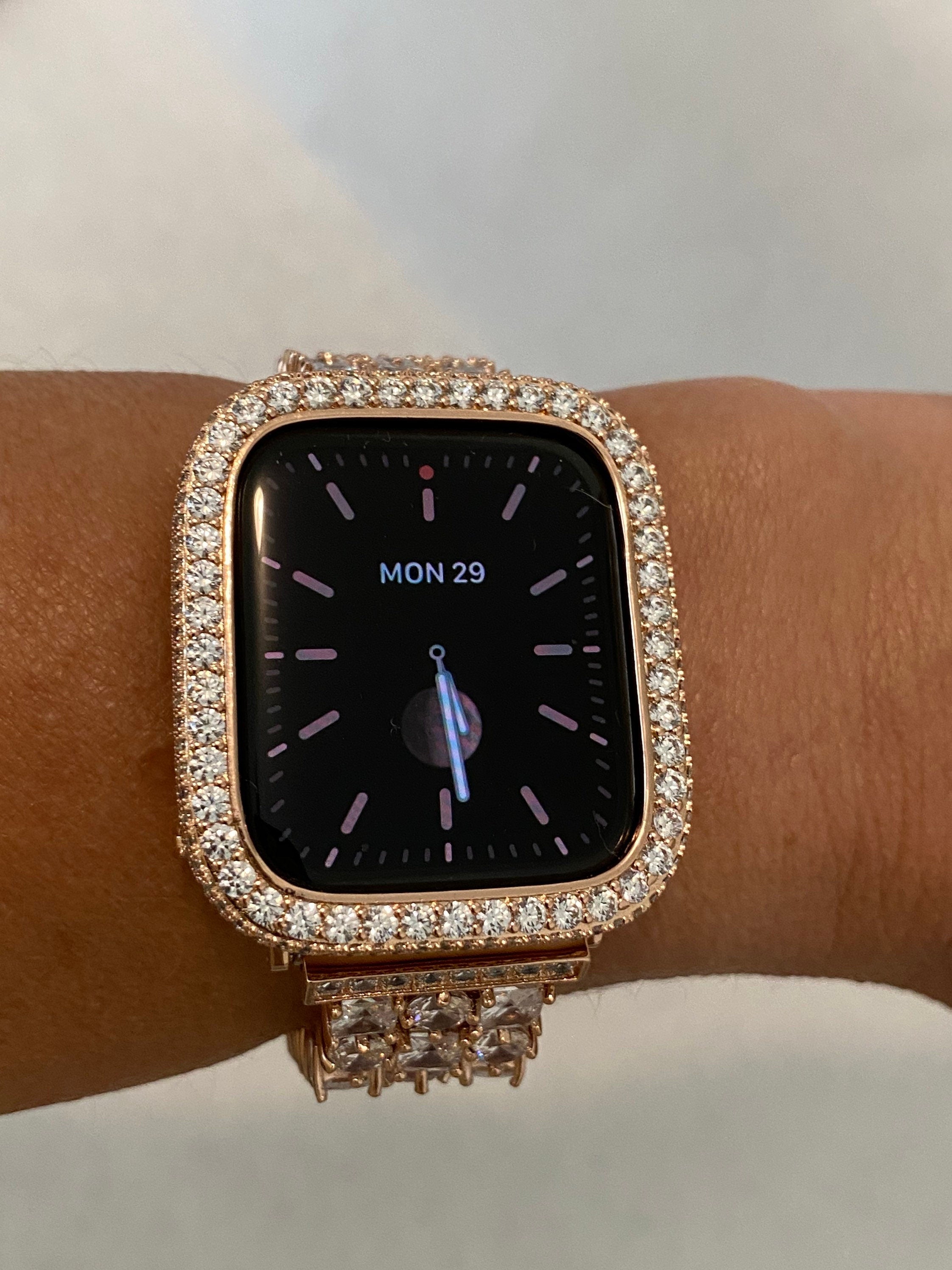 Series 10 Rose Gold Apple Watch Case 42mm 46mm, 2.5mm Lab Diamond Bezel, Iphone Watch Cover Iwatch Protective Cover 38mm-49mm Ultra