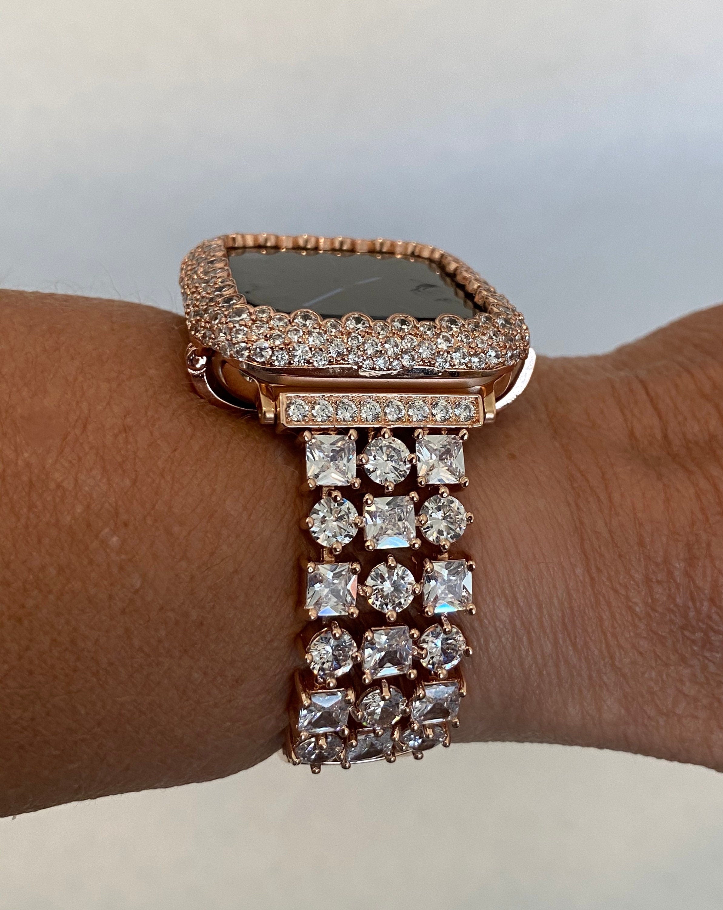 Apple Watch Band 41mm 45mm 49mm Ultra Swarovski Crystals Rose Gold & or Apple Watch Case Lab Diamond Bezel Apple Watch Cover Iwatch Candy