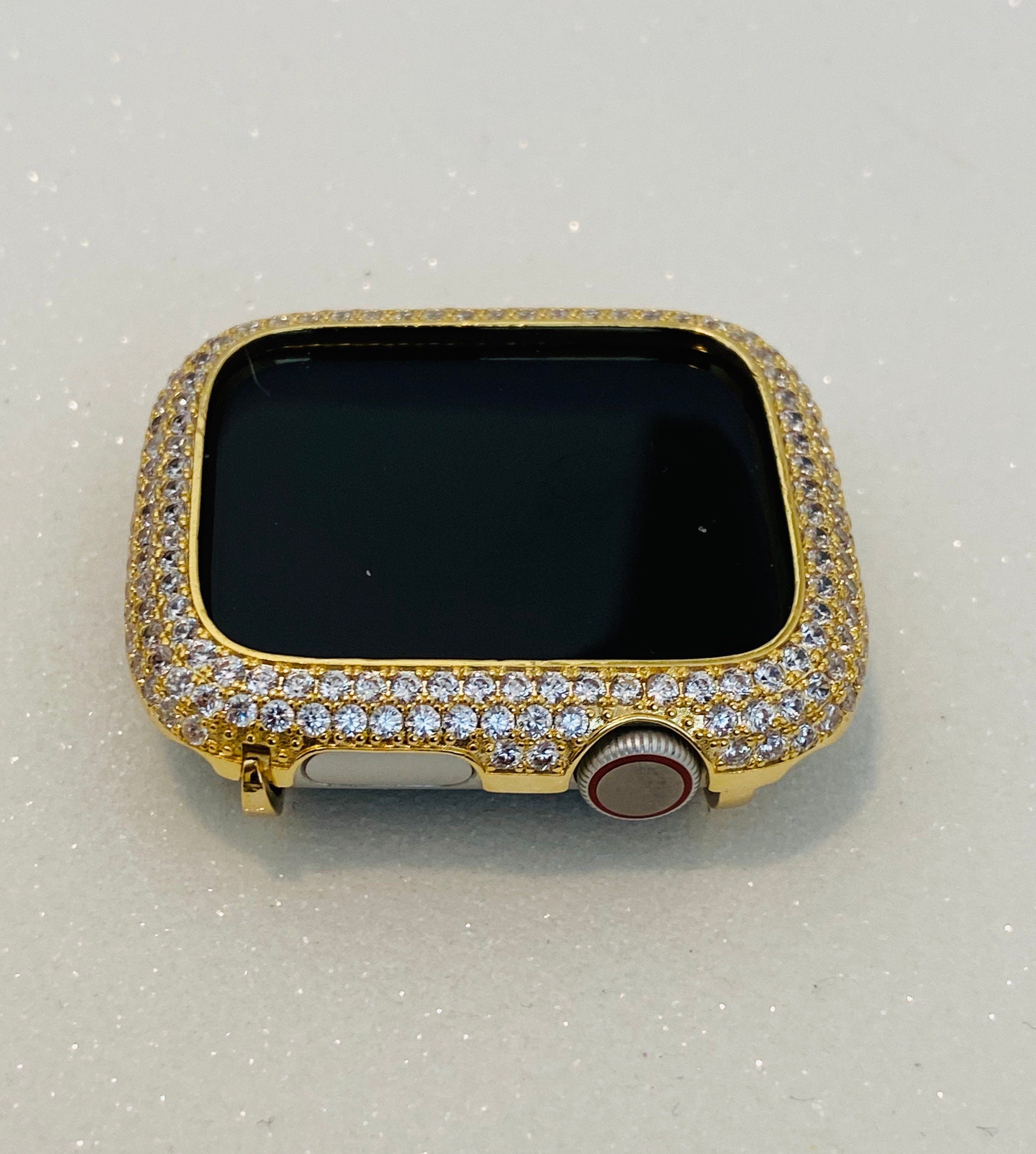 Apple Watch Bezel Cover Gold Metal Pave Lab Diamonds Apple Watch Case Smartwatch Bumper 38mm-49mm Ultra Series 2-10 SE
