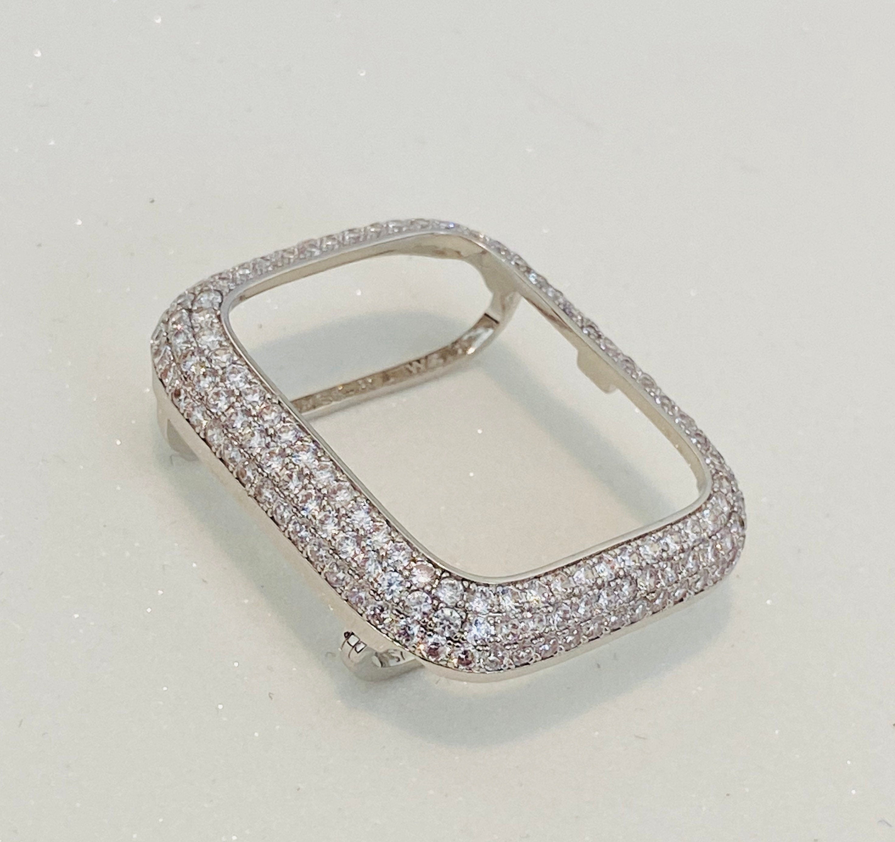 Silver Apple Watch Cover Pave Lab Diamond Bezel 38mm 40mm 41mm 42mm 44mm 45mm 46mm 49mm Iphone Watch Case Smartwatch Bumper Bling