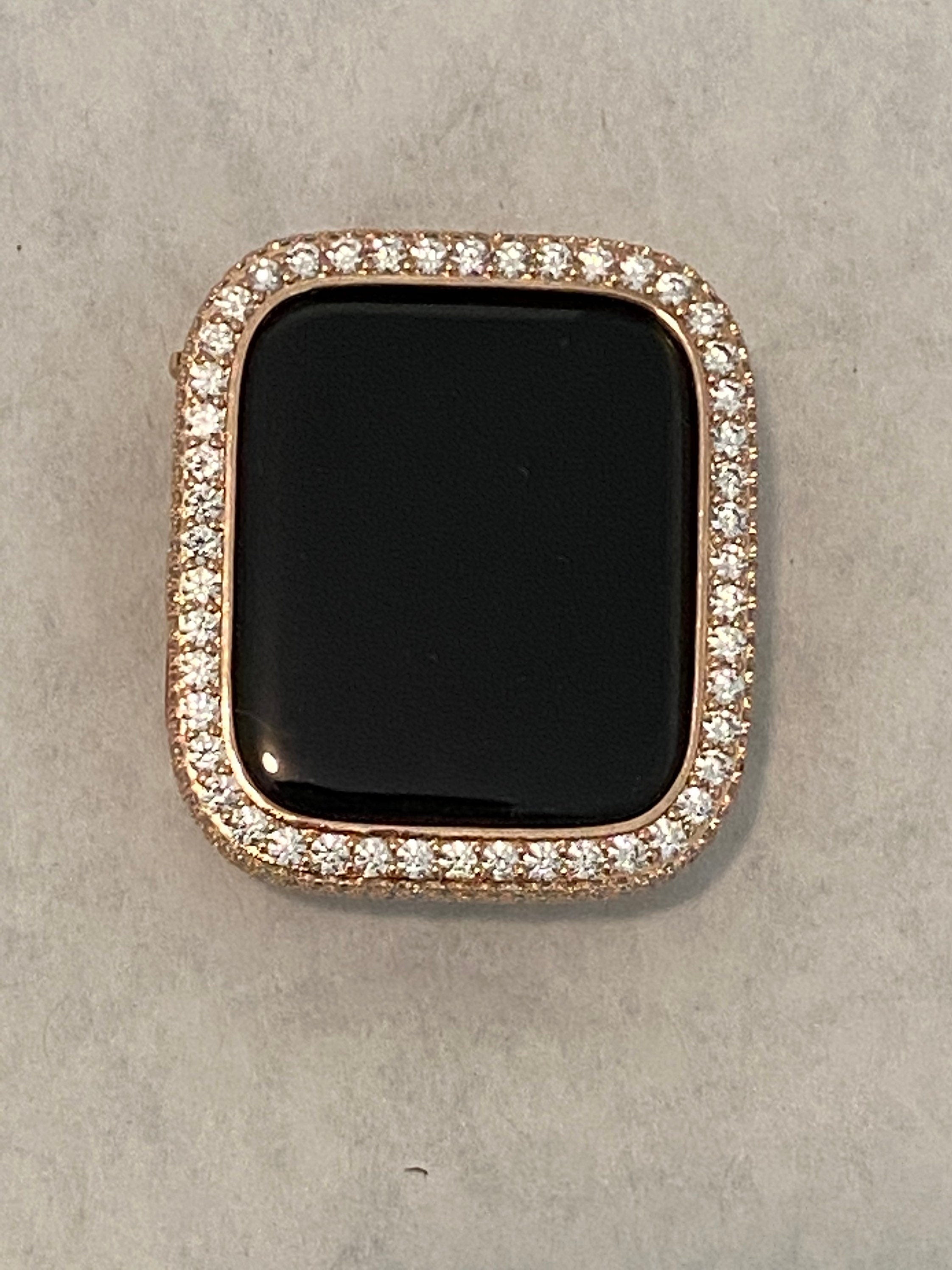 Series 1-8 Apple Watch Bezel Cover for Iwatch Band Bling with 2.5mm Lab Diamonds in Rose Gold Metal Case 38mm-49mm Ultra