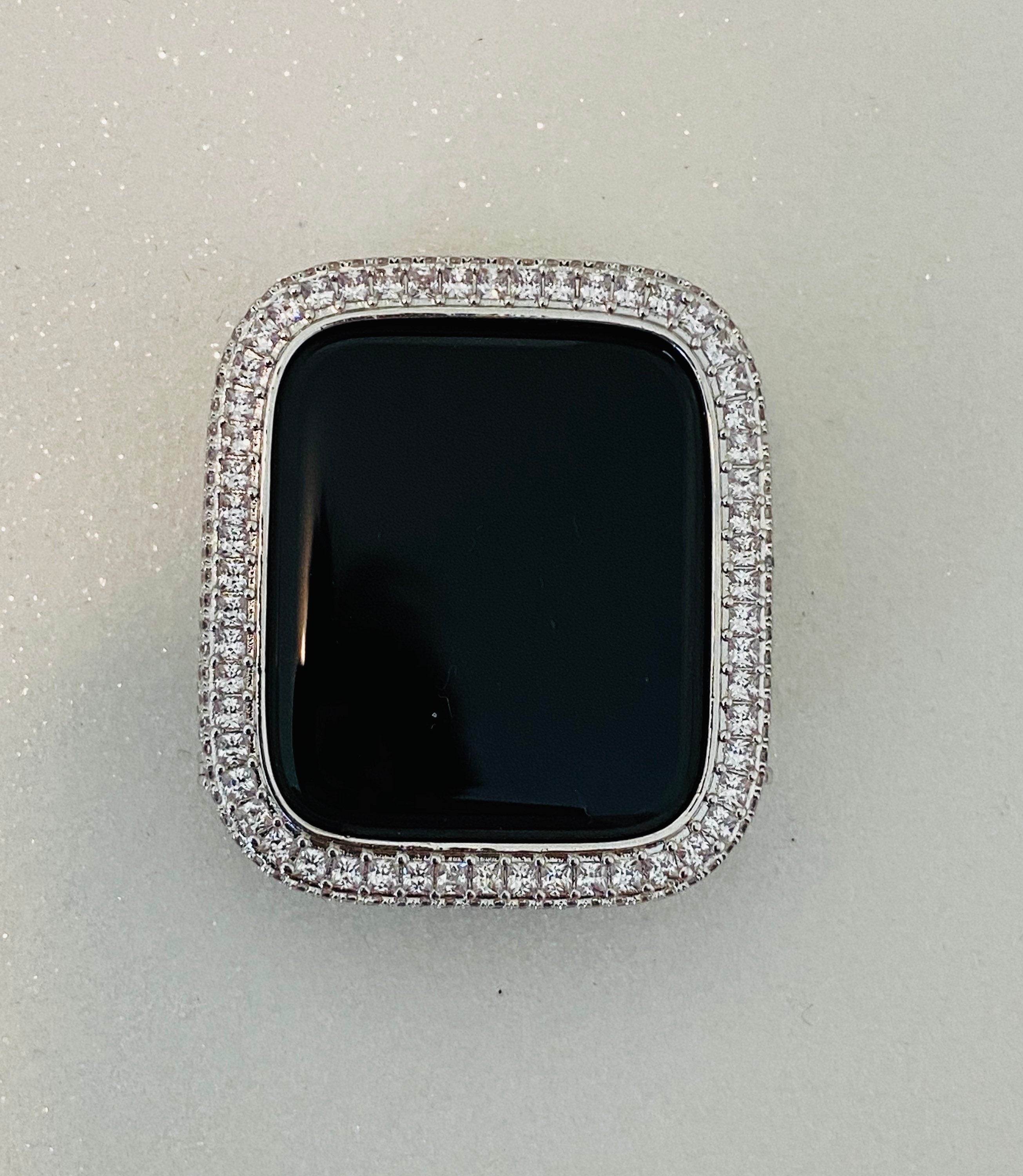Apple Watch Cover Silver Metal Bezel 2.5mm Lab Diamonds, Apple Watch Case Protective Smartwatch Bumper Bling 40mm Series 4.5,6