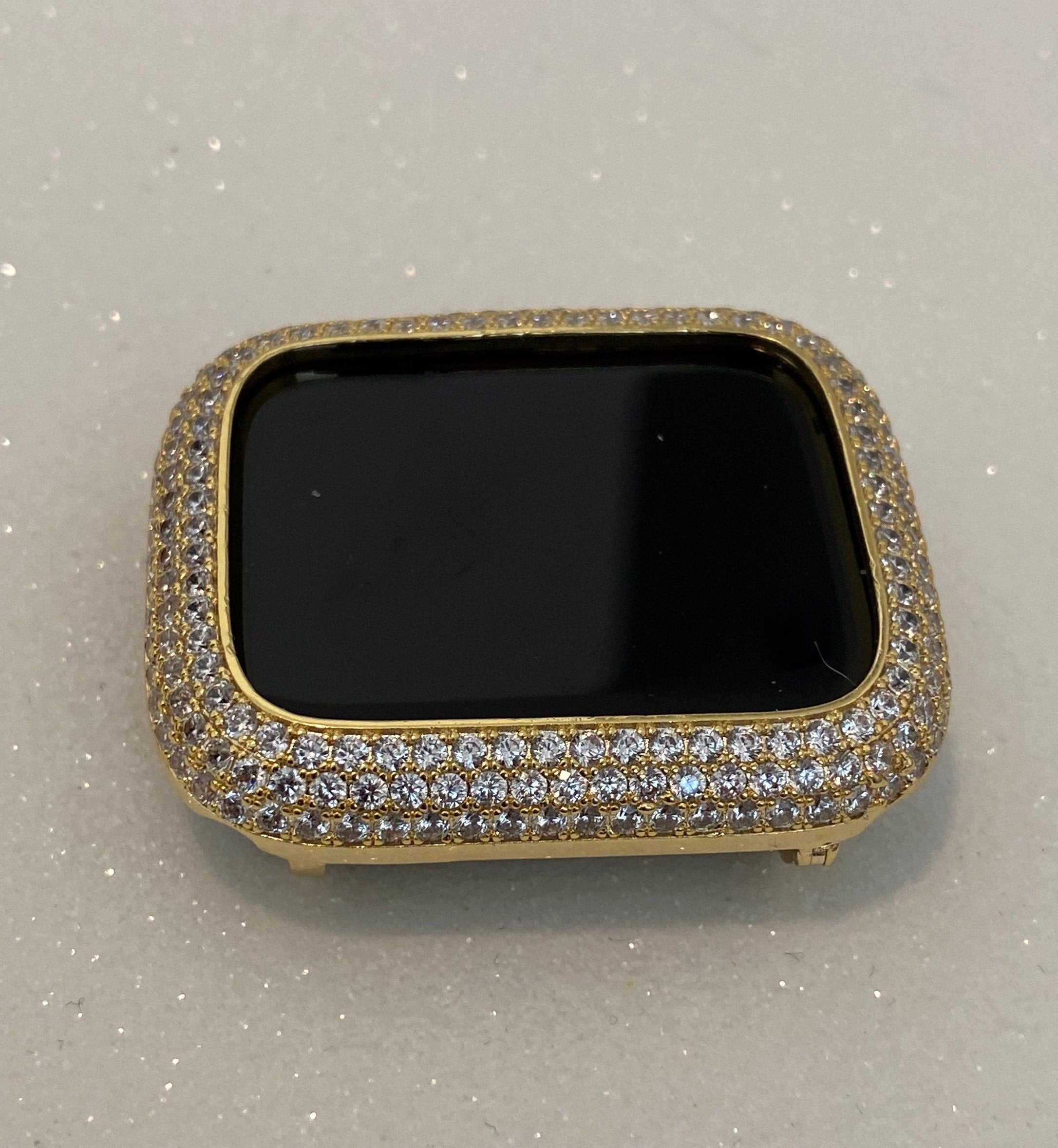 Apple Watch Bezel Cover Gold Metal Pave Lab Diamonds Apple Watch Case Smartwatch Bumper 38mm-49mm Ultra Series 2-11 SE