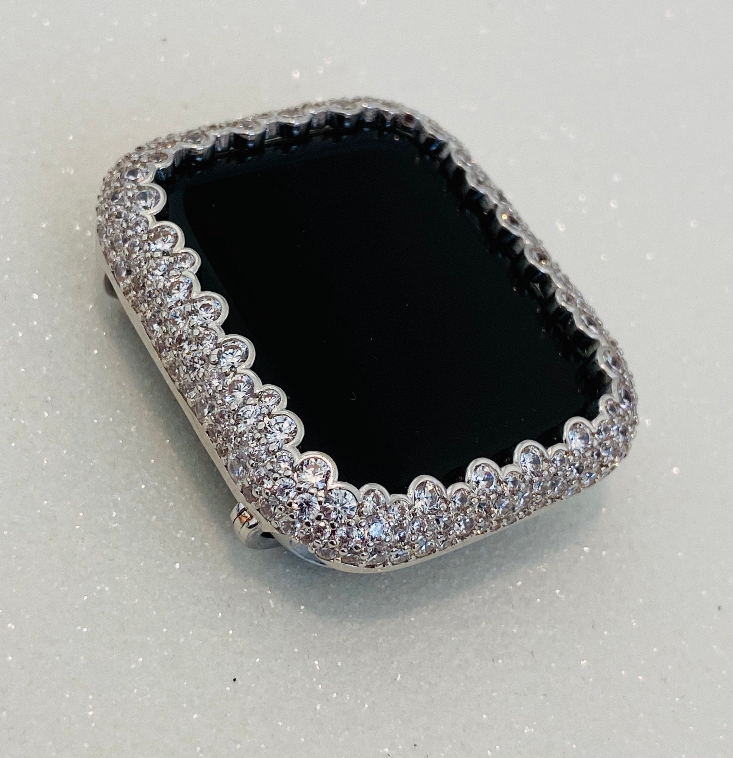 White Gold Apple Watch Band 41mm Women Silver Swarovski Crystals & or Apple Watch Cover Lab Diamond Bezel Apple Watch Case 38mm - 49mm Ultra