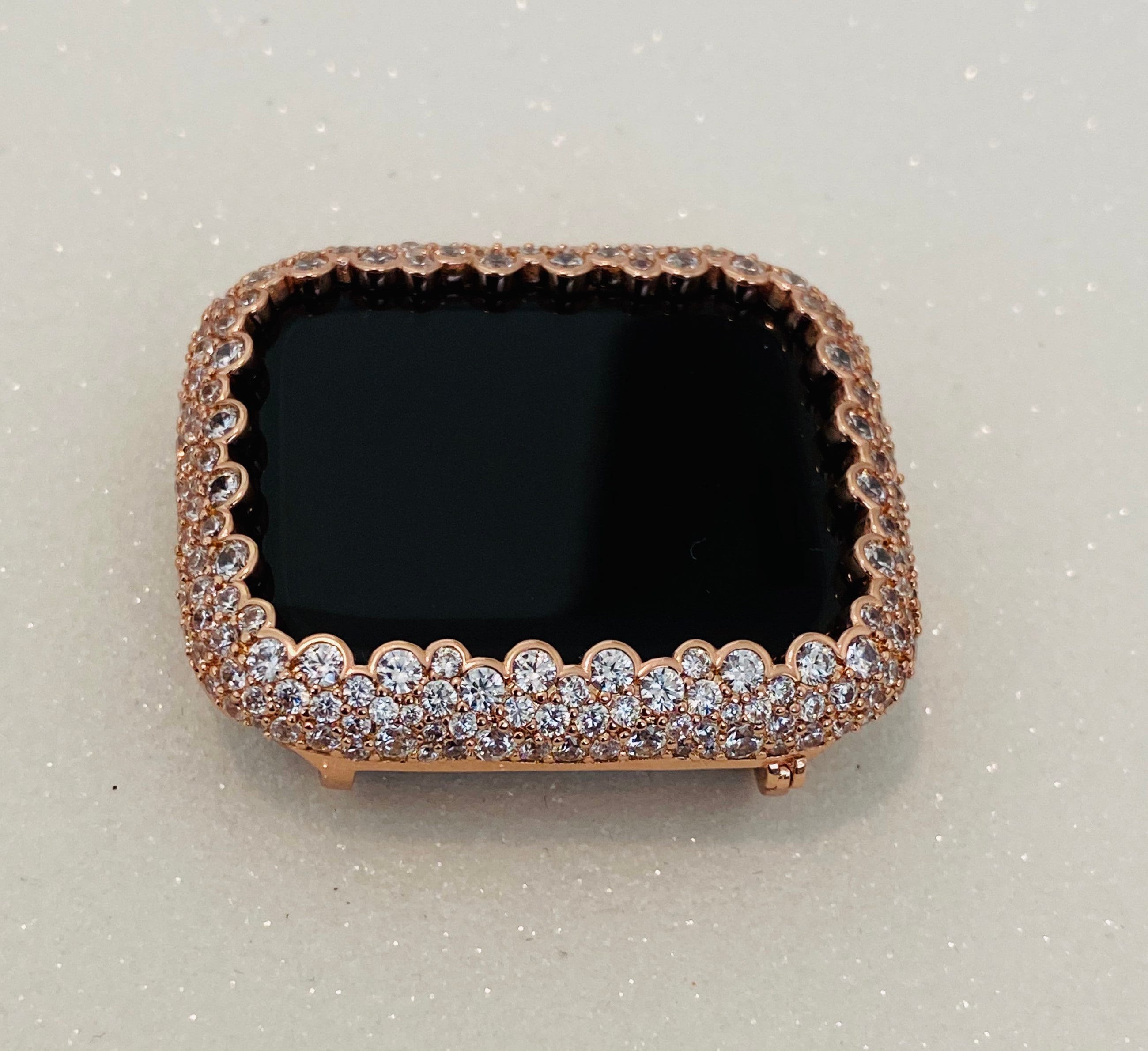 Series 9 Apple Watch Cover Rose Gold Lab Diamond Bezel Apple Watch Case 38mm-49mm Bumper Iwatch Candy Bling Smartwatch Bumper Faceplate