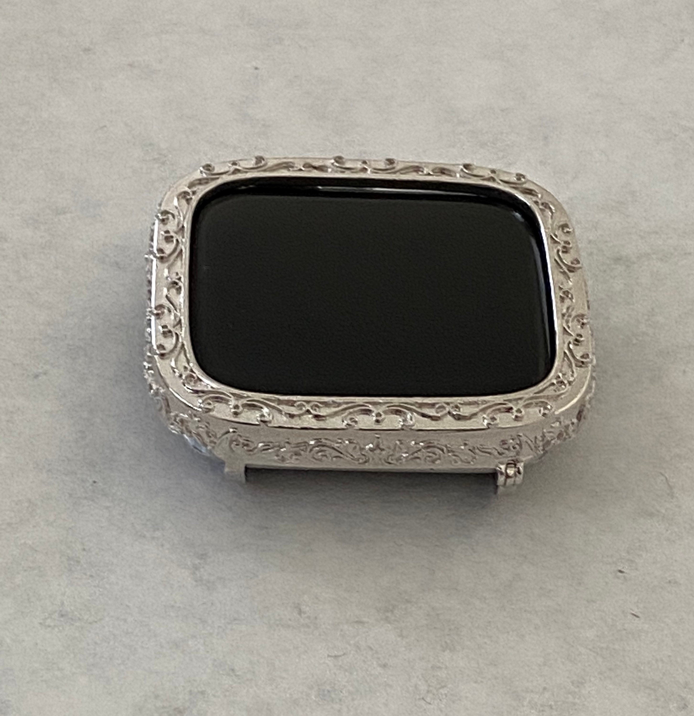 Custom Apple Watch Bezel Cover Silver 40mm 44mm Apple Watch Case Protective Bumper Case Hand Made Final Sale gift for her, iphone watch