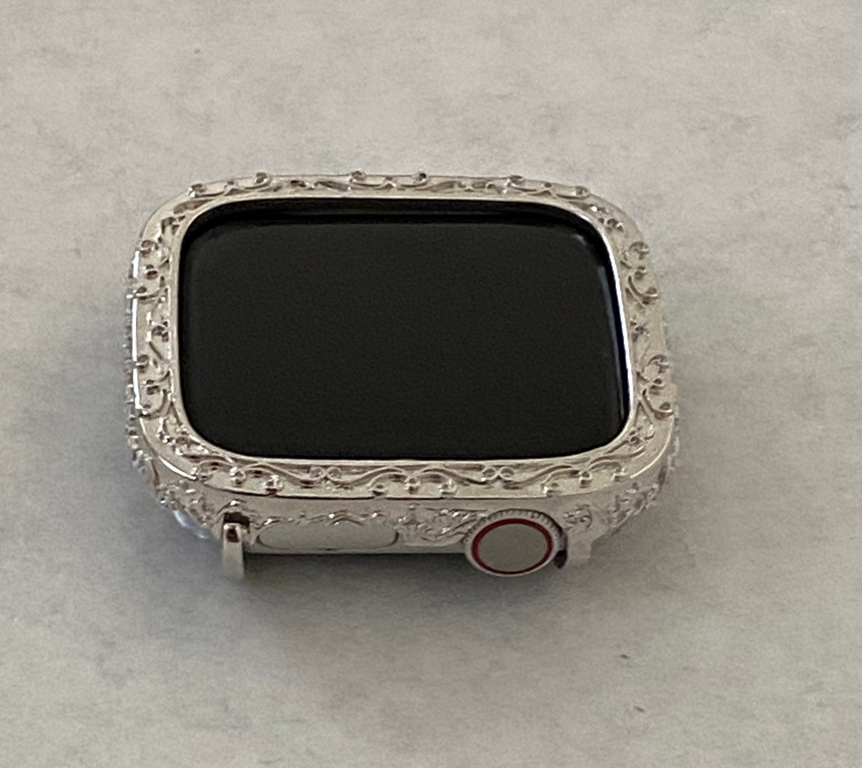 Custom Apple Watch Bezel Cover Silver 40mm 44mm Apple Watch Case Protective Bumper Case Hand Made Final Sale gift for her, iphone watch