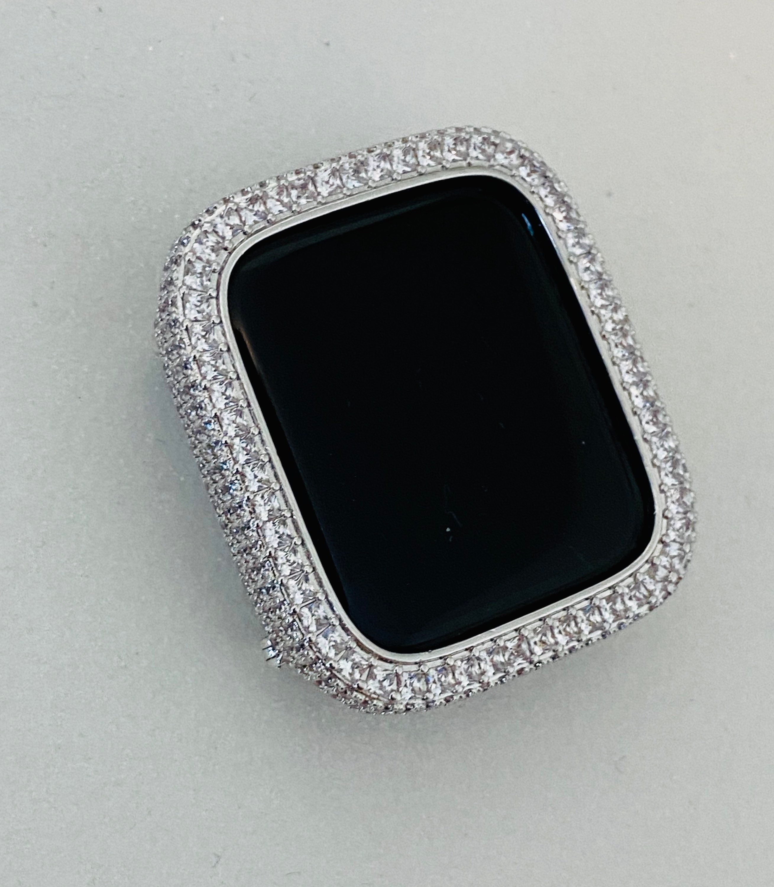 Apple Watch Cover Silver Metal Bezel 2.5mm Lab Diamonds, Apple Watch Case Protective Smartwatch Bumper Bling 40mm Series 4.5,6