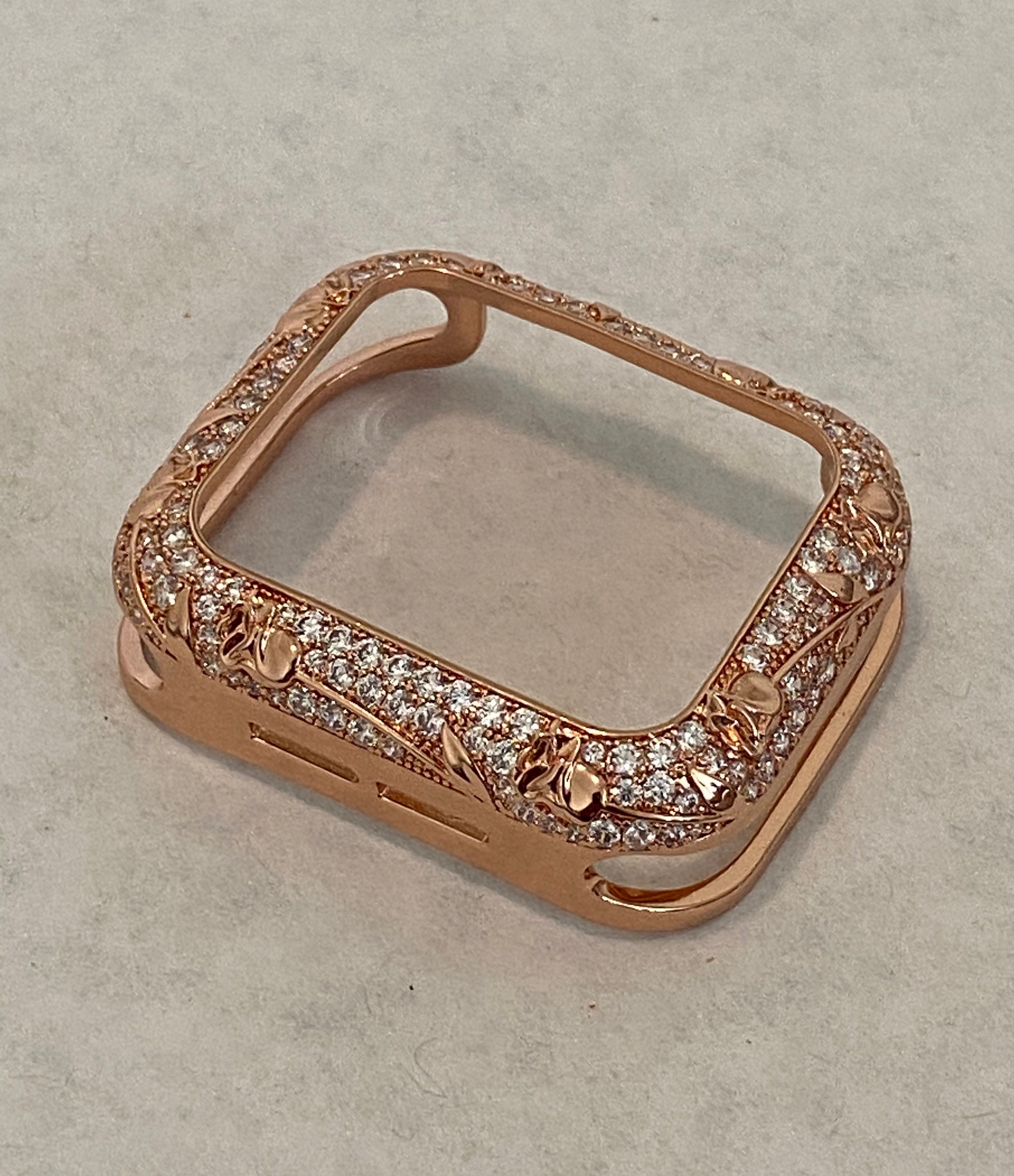 Apple Watch Bezel Cover 41mm 45mm Swarovski Crystals Rose Gold Smartwatch Bumper Apple Watch Case Bling 38mm 40mm 42mm 44mm Series 2-9