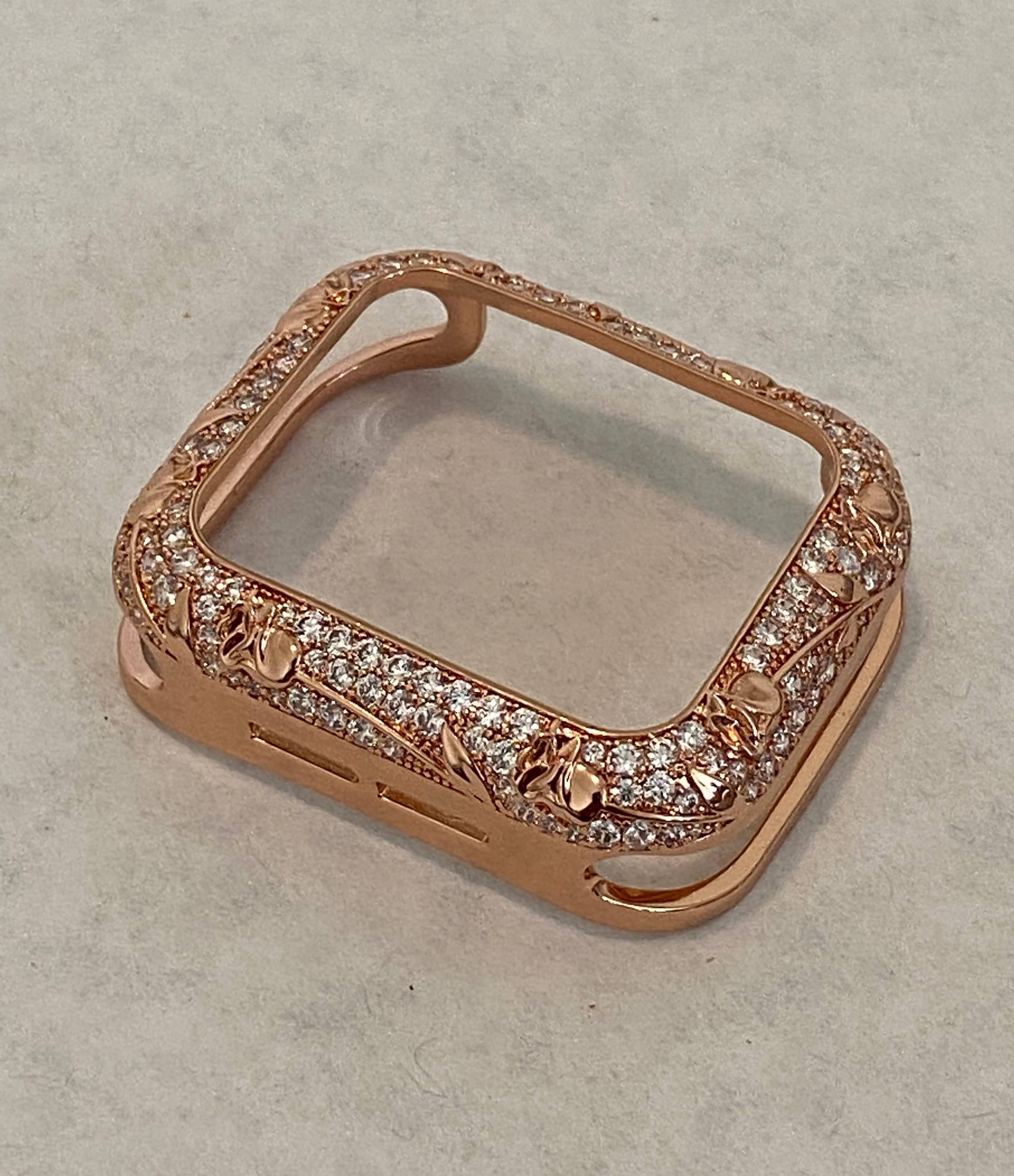 41mm 45mm Apple Watch Bezel Case Rose Gold Metal Iwatch Case Floral Design Swarovski Crystals 38mm 40mm 42mm 44mm Series 2-9 SE