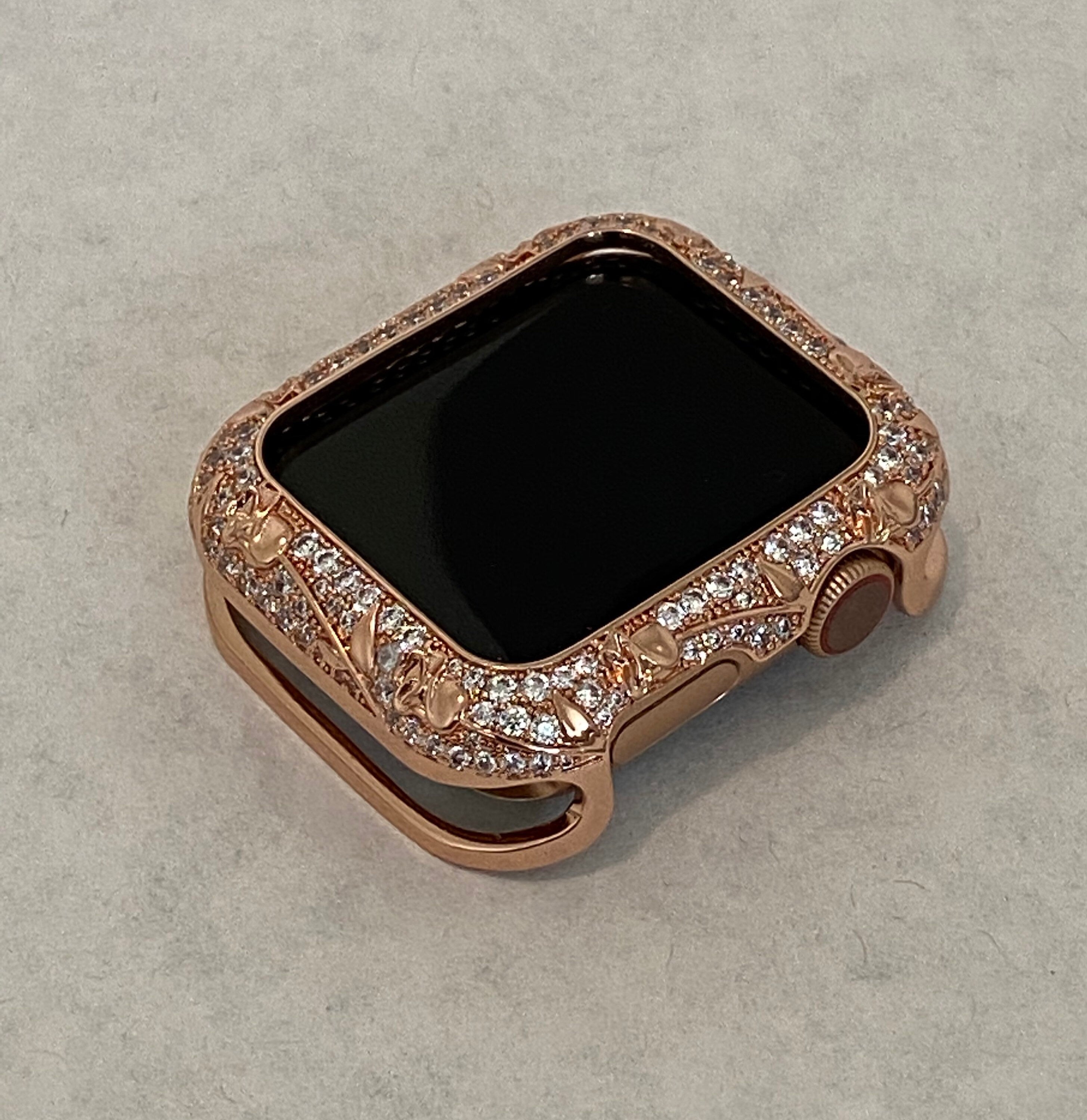 Apple Watch Bezel Cover 41mm 45mm Swarovski Crystals Rose Gold Smartwatch Bumper Apple Watch Case Bling 38mm 40mm 42mm 44mm Series 2-9