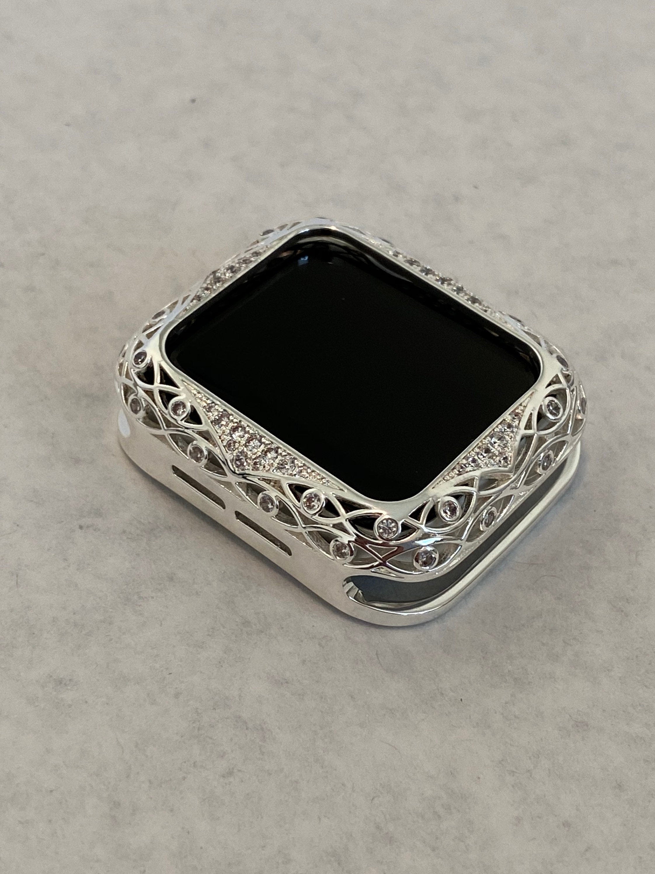 Series 2-9 Silver Apple Watch Bezel Cover Bumper 41mm 45mm Swarovski Crystals for Smartwatch Bling 40mm 44m Iwatch Candy Bling Iphone Watch