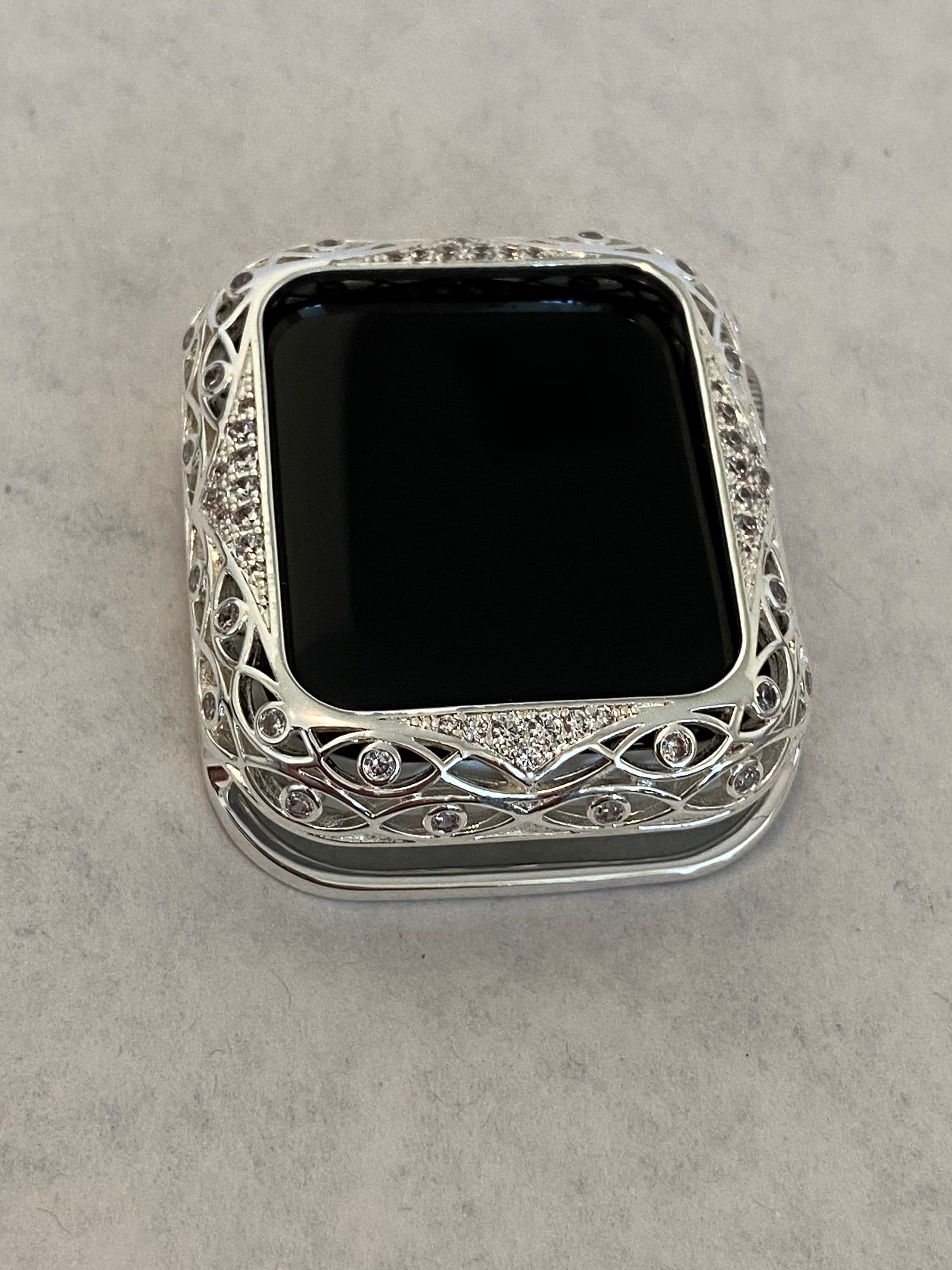 Series 2-9 Silver Apple Watch Bezel Cover Bumper 41mm 45mm Swarovski Crystals for Smartwatch Bling 40mm 44m Iwatch Candy Bling Iphone Watch