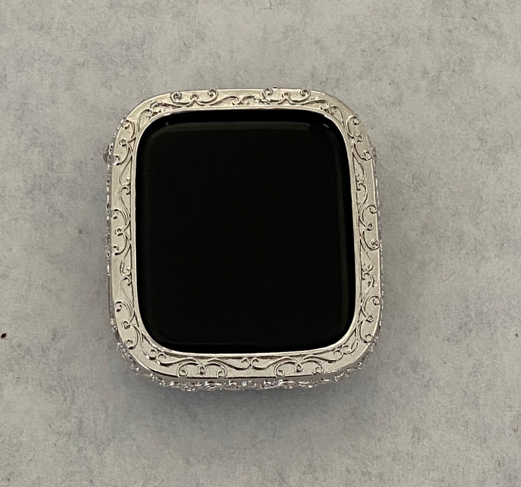 Custom Apple Watch Bezel Cover Silver 40mm 44mm Apple Watch Case Protective Bumper Case Hand Made Final Sale gift for her, iphone watch